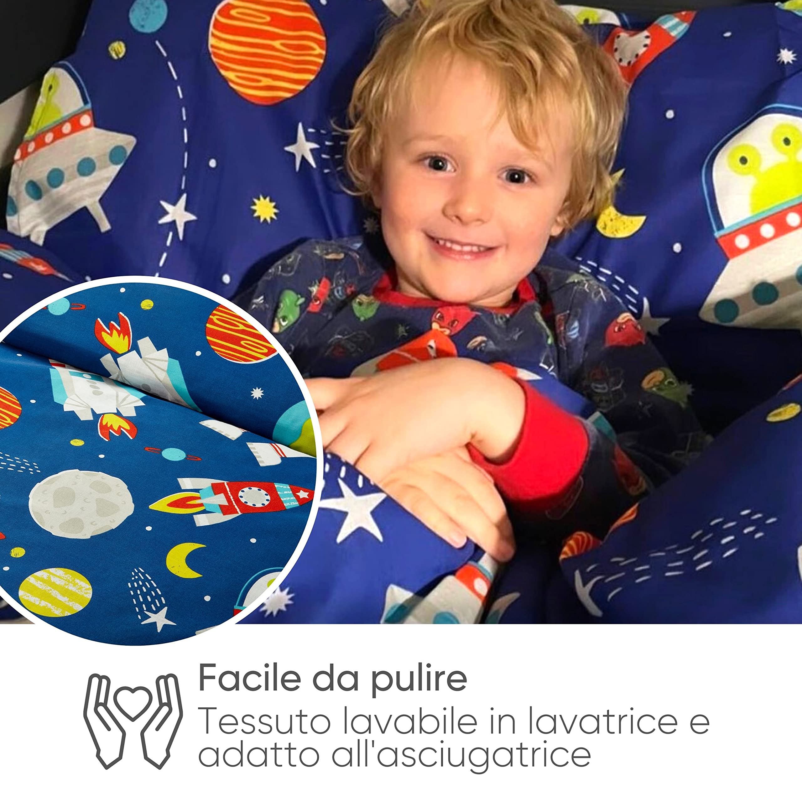 Bloomsbury Mill – Set Copripiumino Singolo – Lo Spazio Esterno, Pianeti e Razzi - Lenzuola Letto Reversibile Per Ragazzi e Ragazee - Set di biancheria da letto per bambini - 135 x 200 cm e Federe