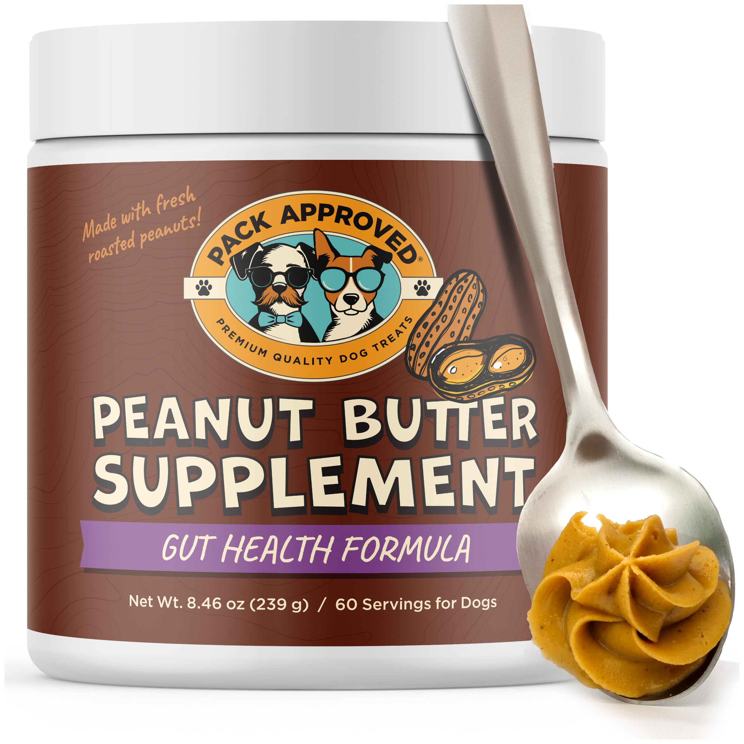 Pack Approved Dog Peanut Butter - with Prebiotic and Probiotic for Dogs to Boost Gut Health - Supports Digestive Support and Immune Support - Peanut Butter Treats - Gut Health (8.46oz)