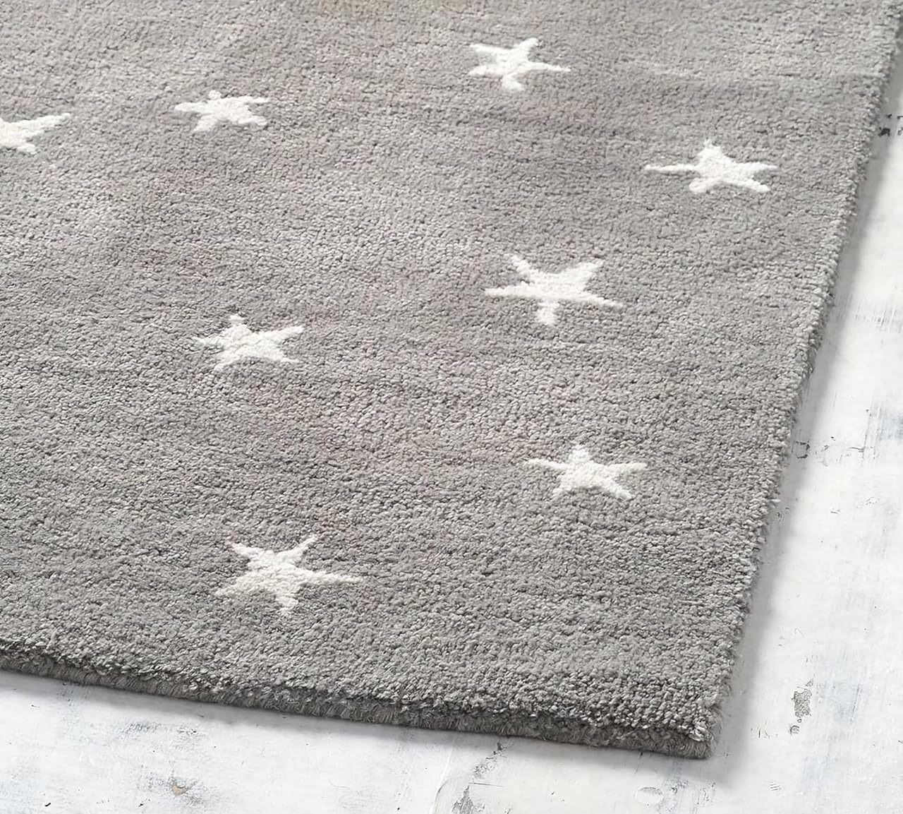 Grey White Star Pattern Rug 3x5 Ft | Handmade Tufted Soft Wool Area Rug | Kids Nursery Carpet | Modern Bedroom Living Room Home Décor