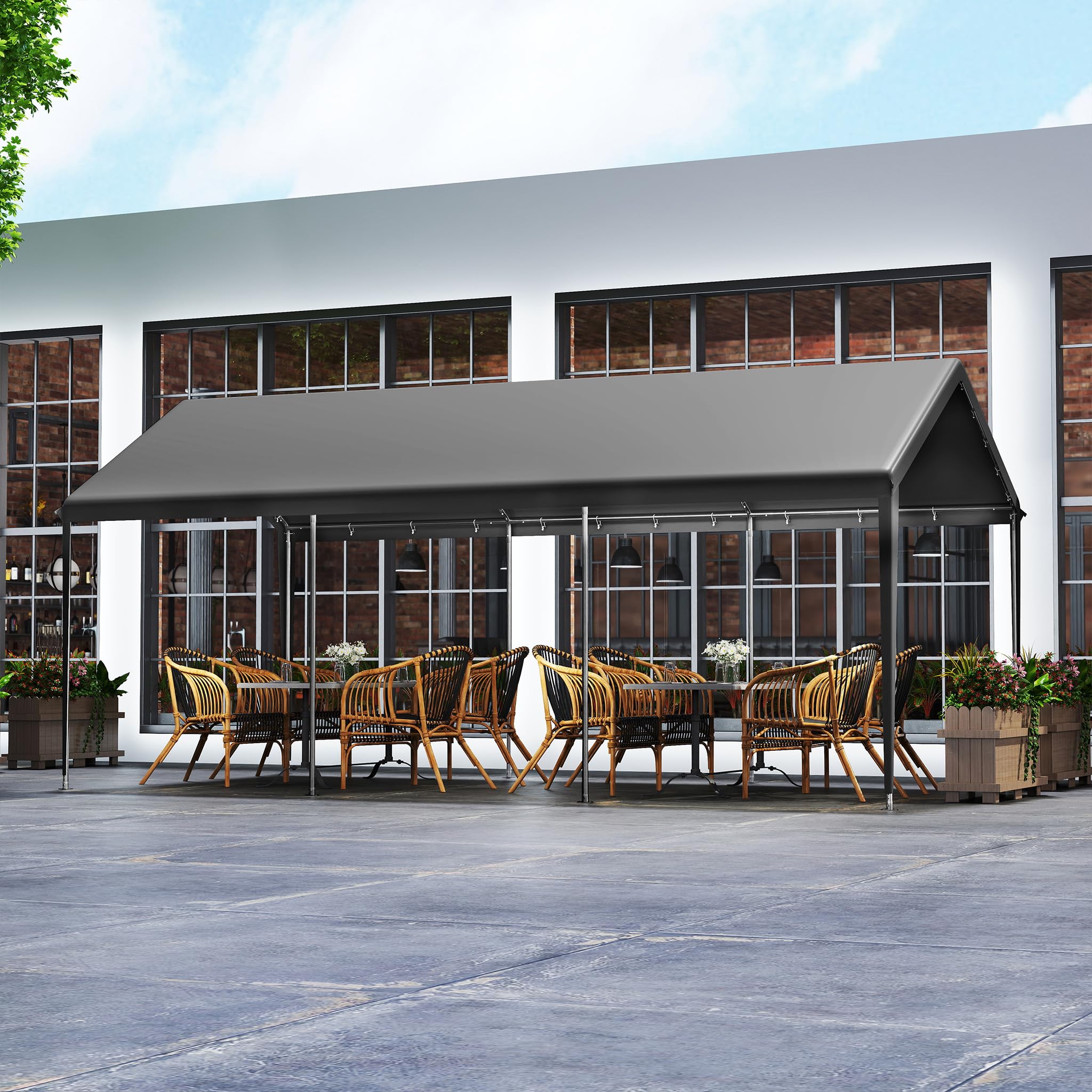 Carport de 3 x 6 m pour extérieur, garage de tente en bâche PE et cadre en métal, tonnelle de jardin autoportante, tente de garage résistante aux intempéries, tente de voiture de 18 m² pour