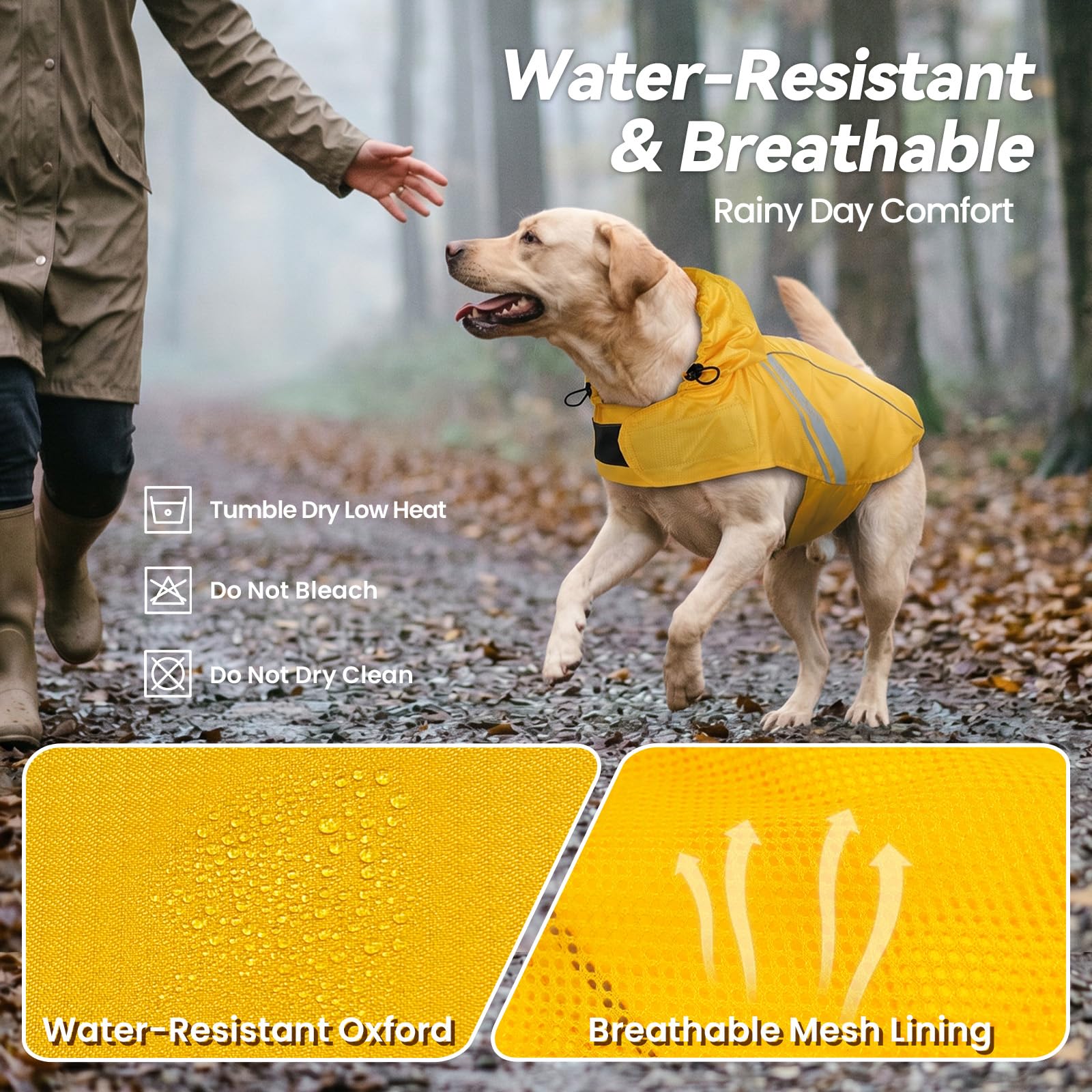 VIVAGLORY Manteau de Pluie pour Petits Chiens, vêtements de Pluie pour Animaux faciles à Enfiler et à enlever, Gilet de sécurité réfléchissant léger et Respirant pour Chiens, Jaune