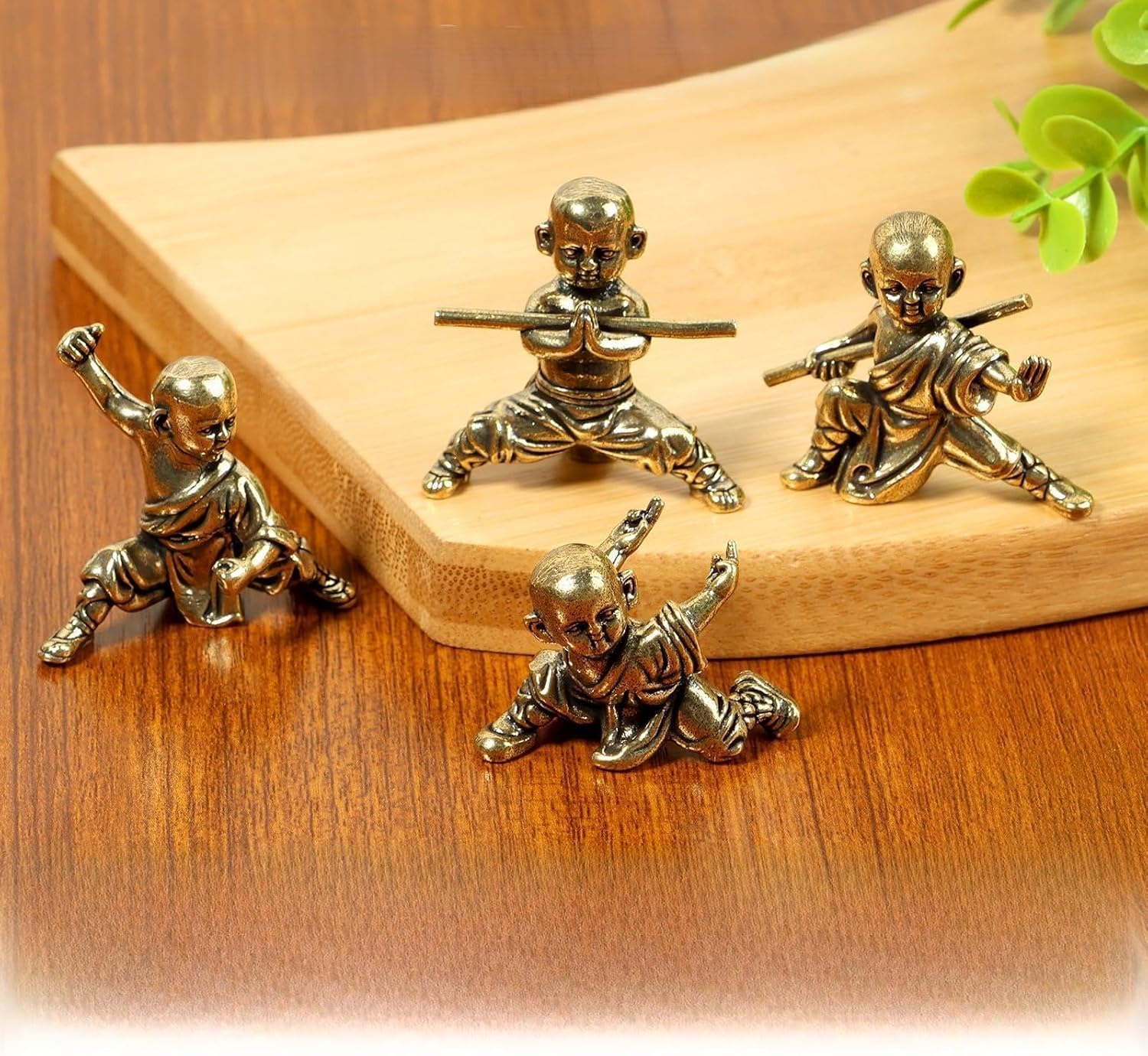 Rhaiqbvc 4Pcs Little Monk Statue Shaolin Monk Figurines Brass Mini Monks Figurines Small Decorations For Garden Car Office Tabletop Shelf Home Decor(4Pcs)