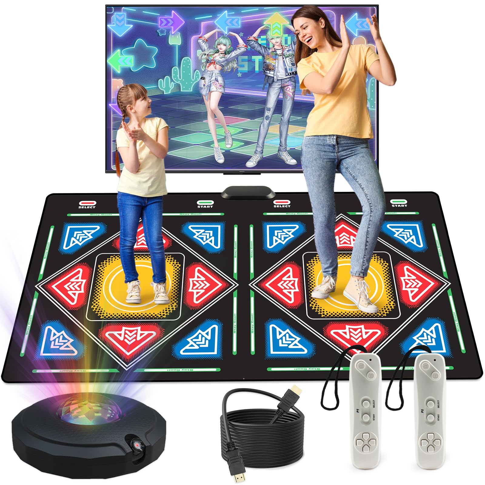 Losbenco Dance Mat, Electronic Dance Mat for TV with HD Camera, Wireless Double User Dance Mat with Game Controller, Non-Slip Dance Pad for Kids