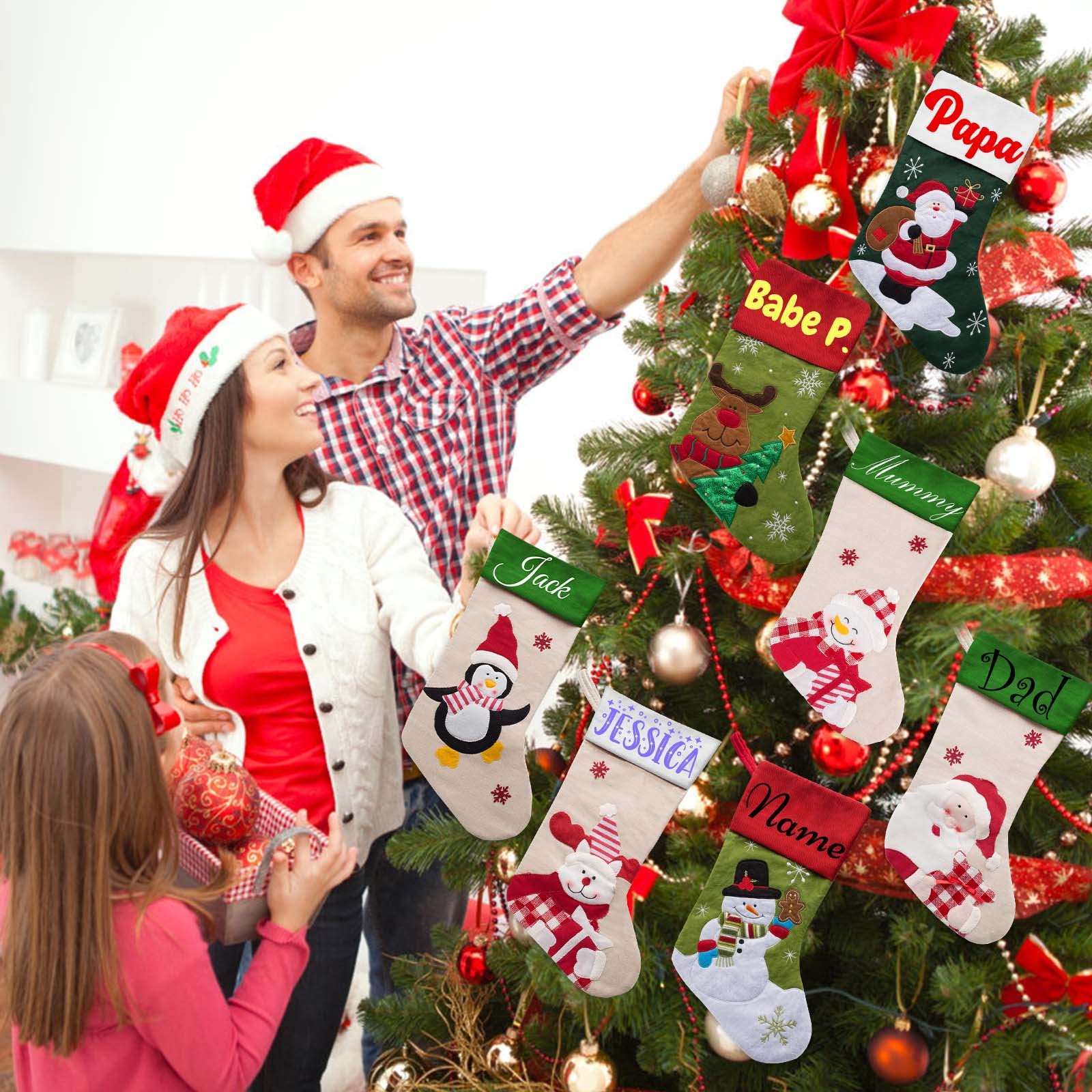 Weihnachtsstrumpf Personalisiert mit Namen 4 Nikolausstrumpf weihnachtsstrümpfe Personalisierten Nikolausstiefel Personalisierter Nikolaussocke (38cm) Deko Weihnachten Fuer Kinder Familie