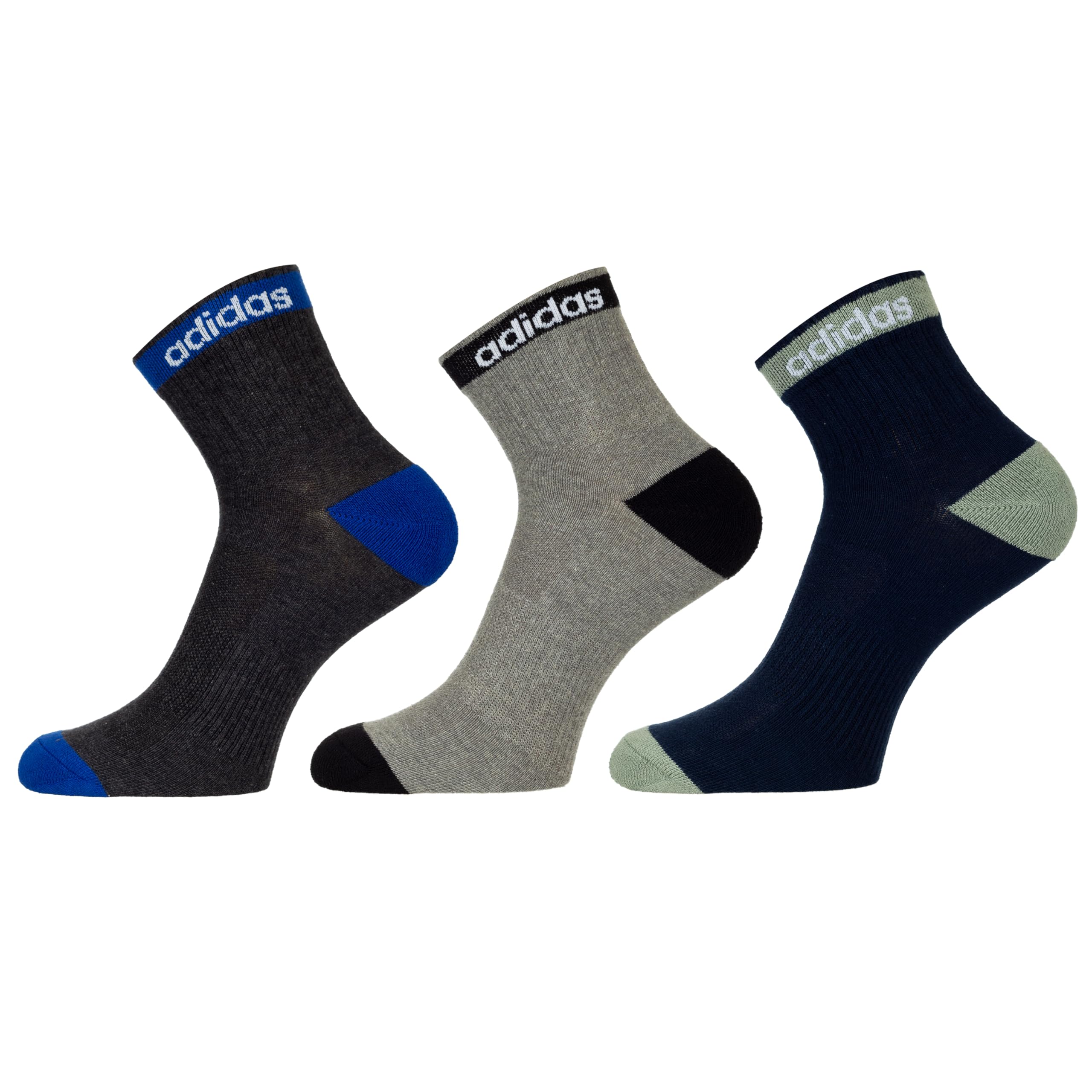 adidasAdidasheel & Toe Terry Men's Ankle Length Cut Cotton Socks - 3 Pairs (6N) (Ad-0964) Coll Navy/Grey Mel/Anthra Mel