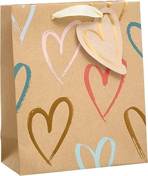 UK Greetings | Medium Gift Bag | Kraft Hearts Design | 19 x 22.9cm | Party Bags for Presents | For All Occasions | Thank you, Birthday, Congralutations | 19 x 22.9cm