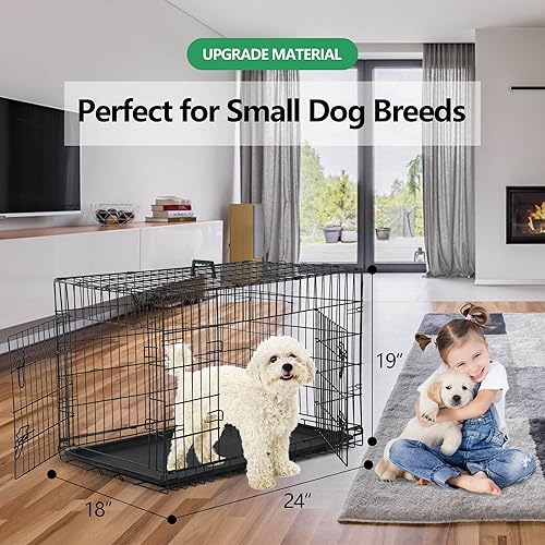 Miniatura 2 de Jaula plegable para perros, 24 pulgadas, negro, plegable, fácil de limpiar, construcción segura y segura, ideal para viajes, multifuncional