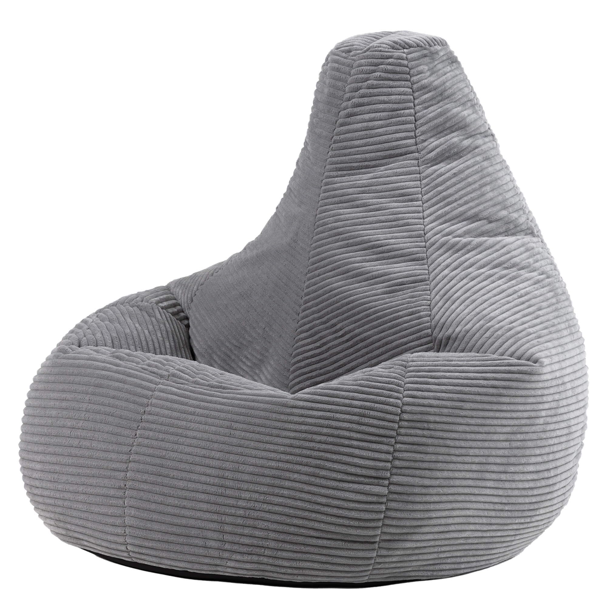 icon Dalton Cord Recliner Bean Bag, Grey, Large Adult Bean Bag Chair with Filling Included, Comfy Chair, Living Room Furniture, Bedroom Furniture