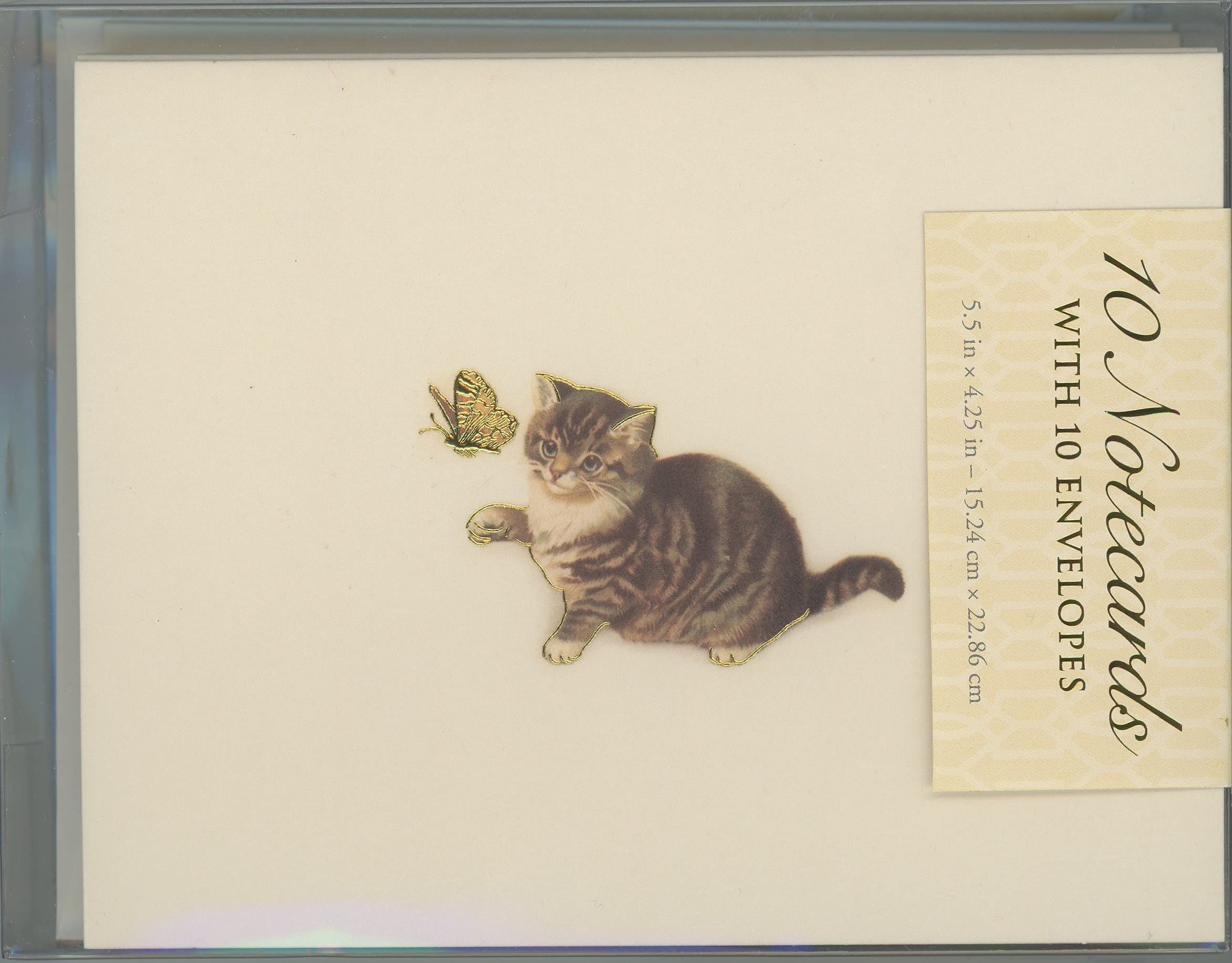Paper Destiny Cat & Butterfly Gold Foil Note Cards with Coordinating Envelopes, 10 Ct, Multicolor, 5.5x4.25in