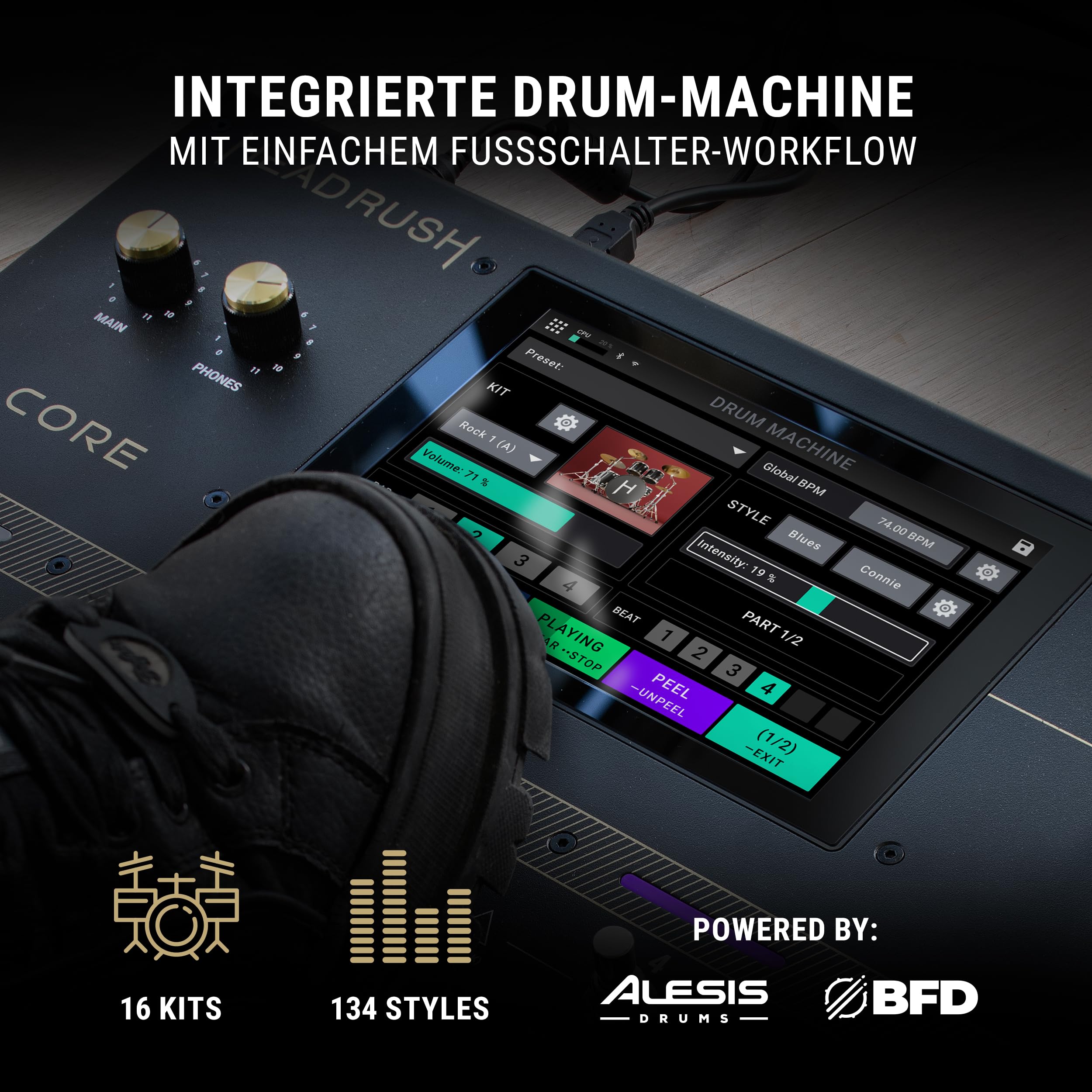 HeadRush Core - Gitarre und Vocal Multi Core Effekt Amp Modelling Prozessor mit Cloning, Looper, Antares Auto-Tune, WLAN, Touchscreen und Bluetooth