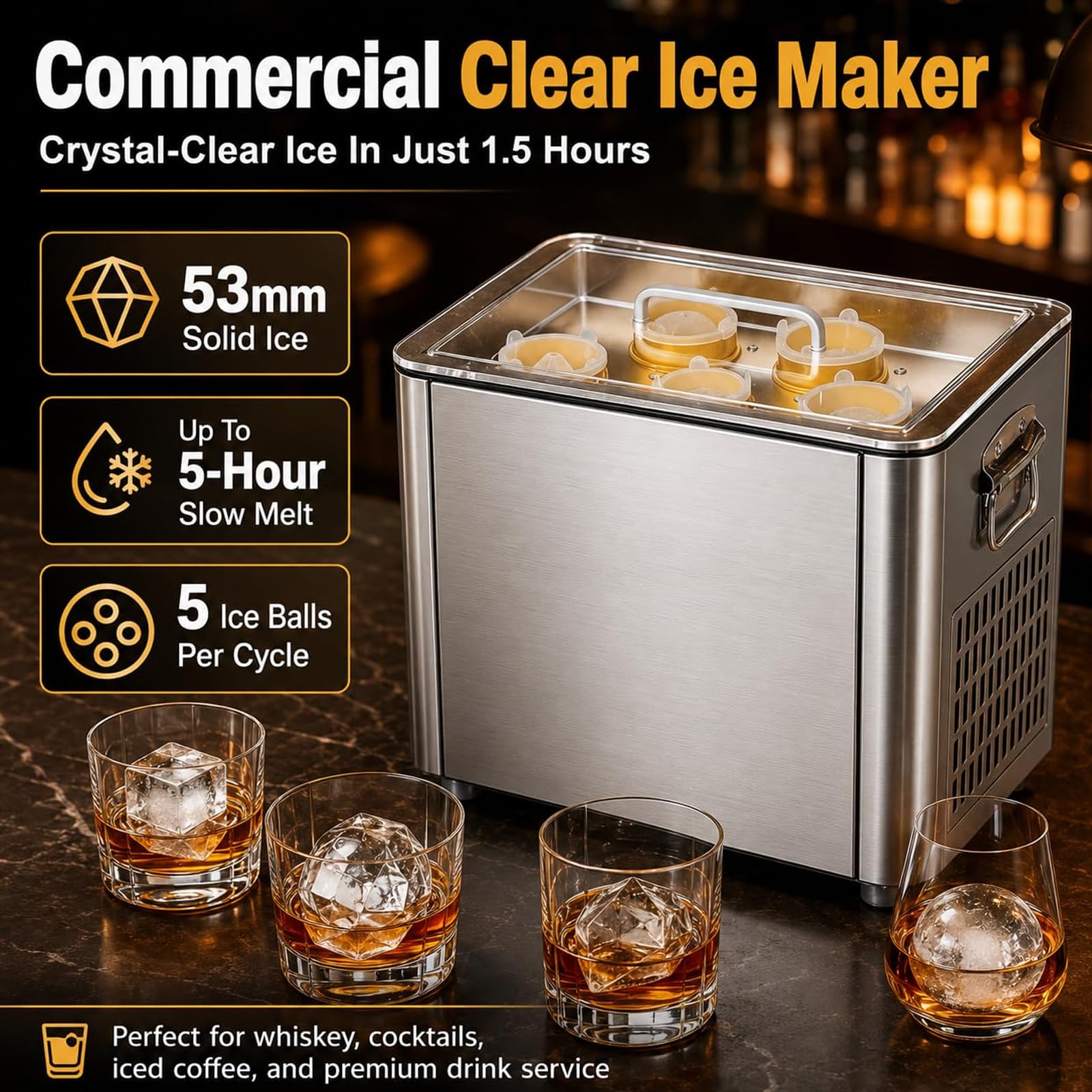 Fabricante comercial de bolas de hielo redondas,fabricación rápida de 1,5h