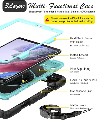 Miniatura 2 de BASE MALL Funda protectora para Samsung Galaxy Tab A7 Lite de 8.7 pulgadas 2021 (SM-T220T225), con protector de pantalla, correa de mano, soporte