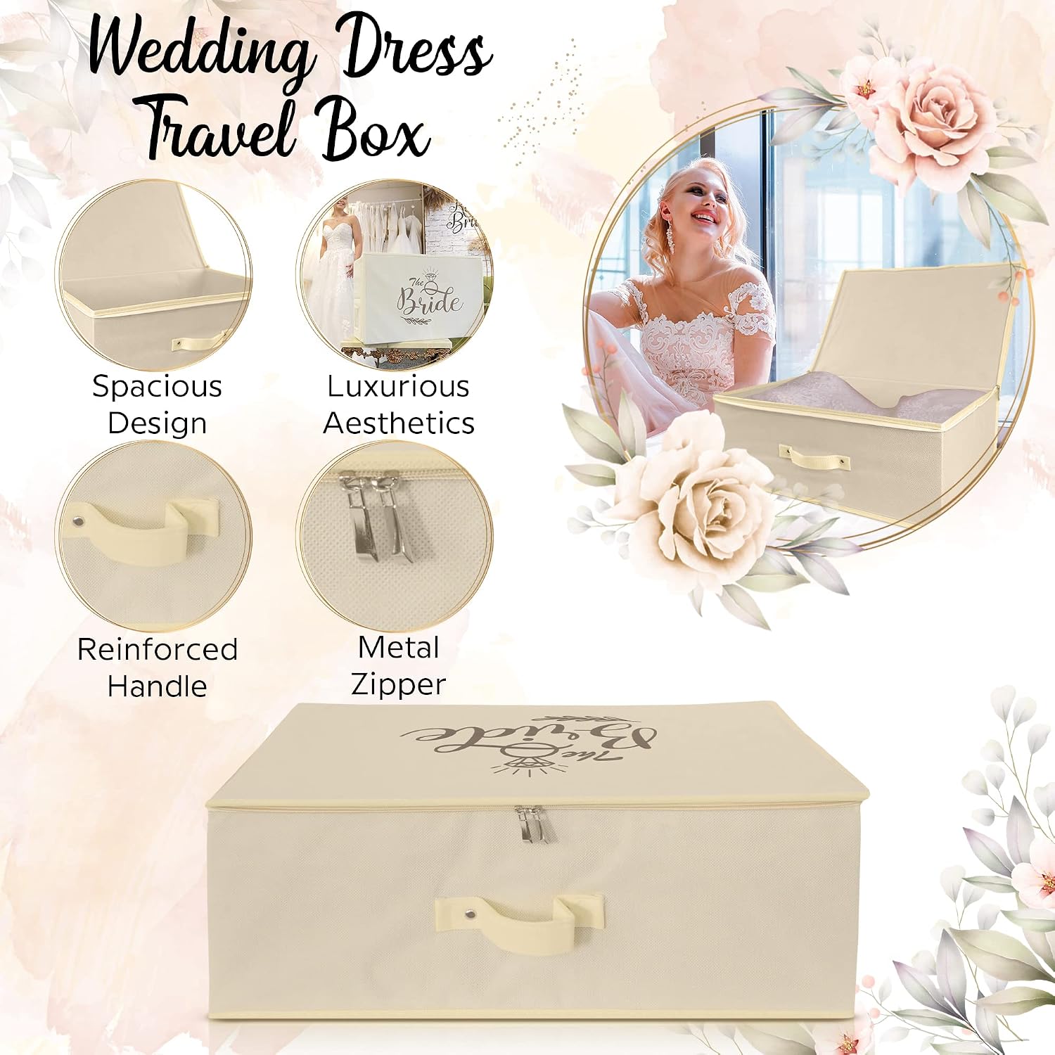 WEDCOVA UK Ivory Personalised Wedding Dress Travel Box Breathable Bridal Gown Medium Storage Box with 10 Acid Free Tissue Papers - Image 3
