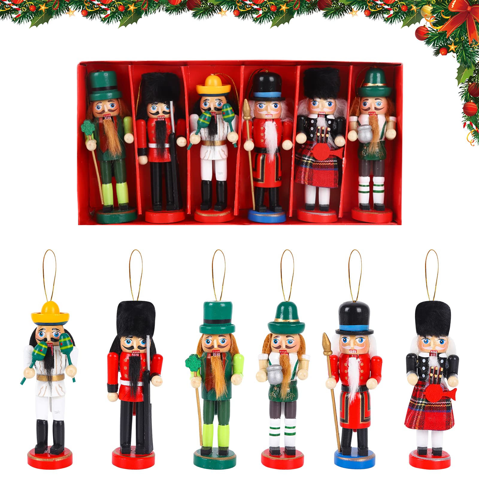 6 Nussknacker Soldaten Aus Holz - Weihnachtsdekoration Für Baum & Tisch, 13cm Bunte Figuren