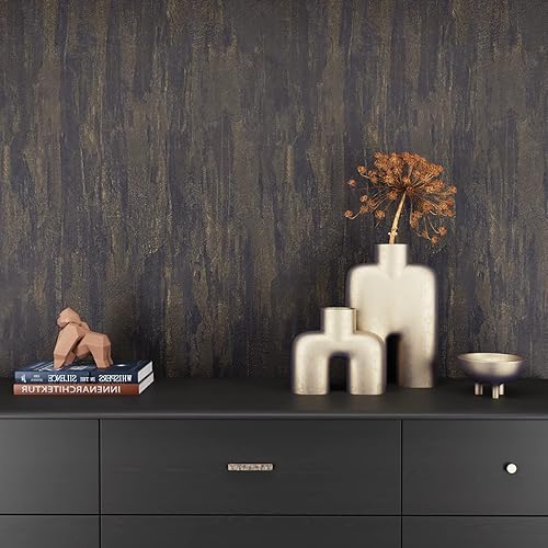 Miniatura 3 de CRE8TIVE Papel tapiz de hormigón gris dorado para despegar y pegar para salpicaduras de cocina, papel tapiz de cemento texturizado extraíble,