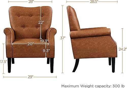 Miniatura 12 de Yaheetech Sillón moderno, sillón decorativo de mediados de siglo con patas de madera resistentes y respaldo alto, sofá tapizado de tela para sala de