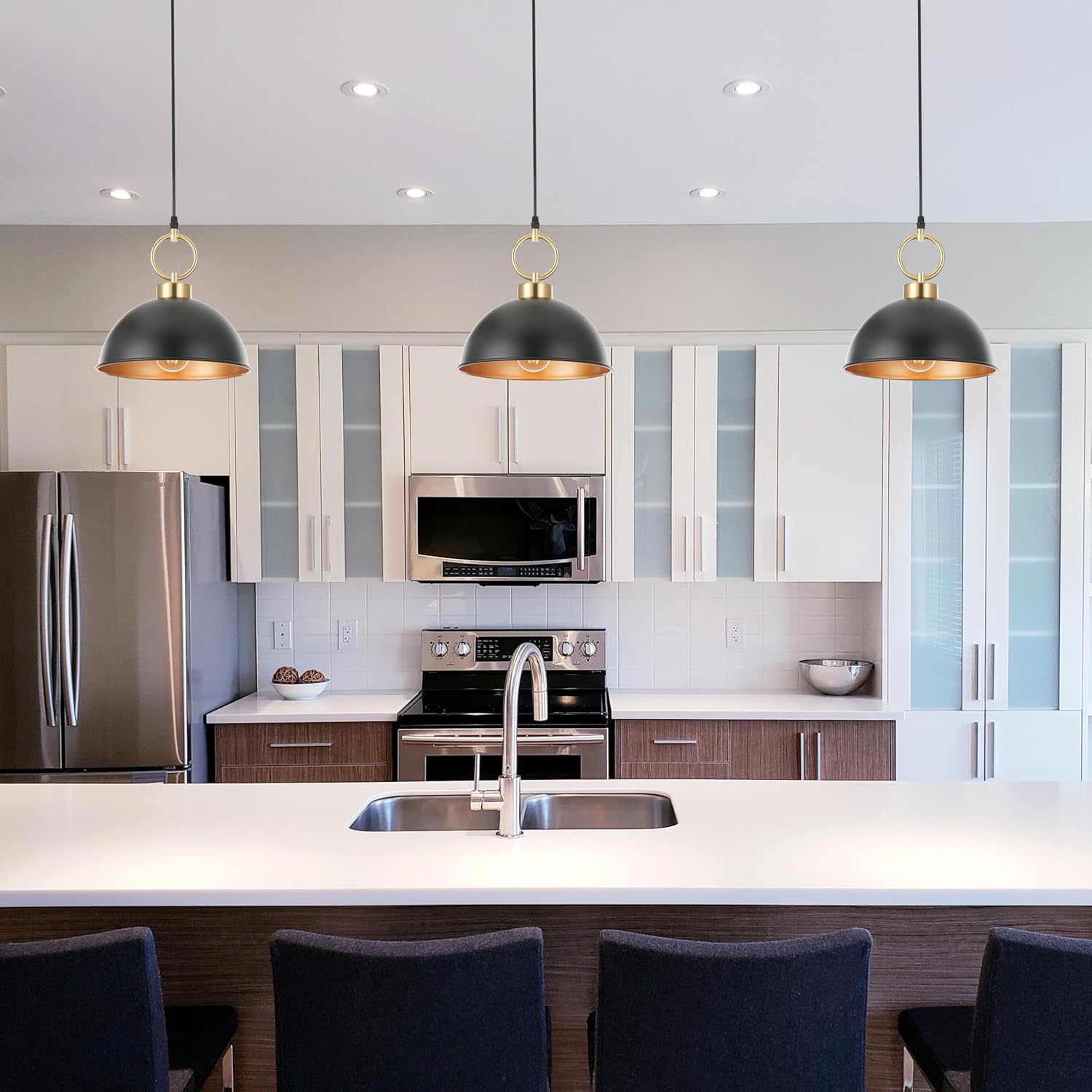 ALICE HOUSE 10-inch Black Dome Pendant Light, Modern Pendant Lighting, Rustic Hanging Light for Kitchen Island, Sink, Cafe AL577810-P1