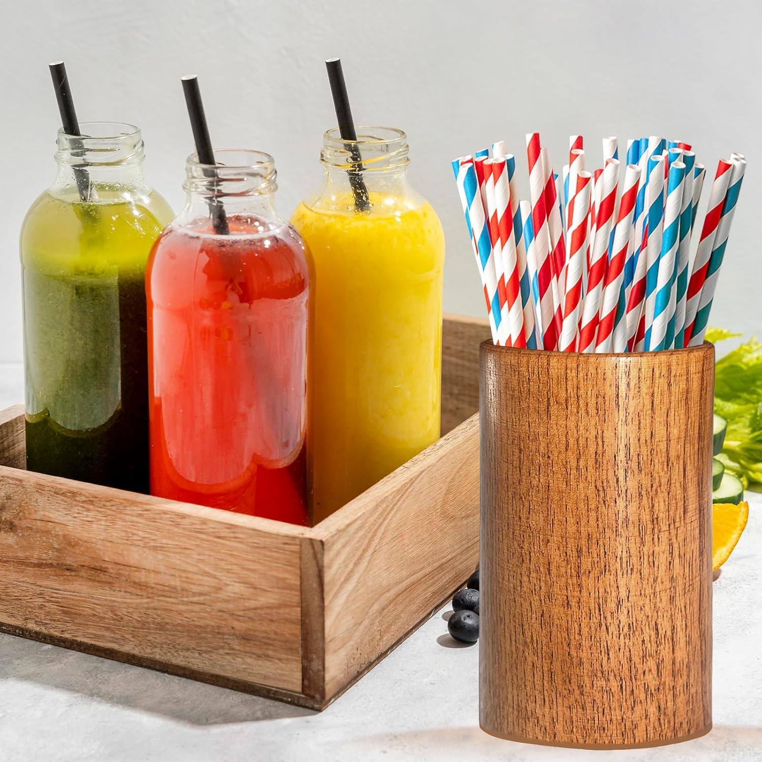 Wooden Straw Dispenser For Counter, Straw Holder For Cabinet, Coffee Stirrers Holder, Coffee Bar Accessories Organizer Containers, Utensil Holder For Kitchen Counter, Party Decor (Wood) - Image 5