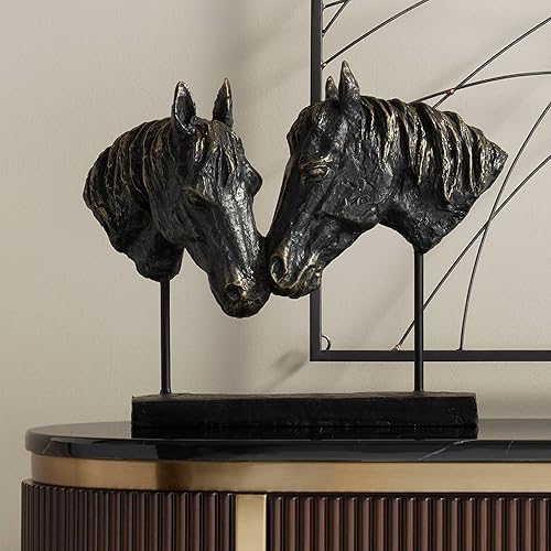 Miniatura 1 de Kensington Hill Busto de caballo doble 14 12" de ancho Estatua de bronce áspero