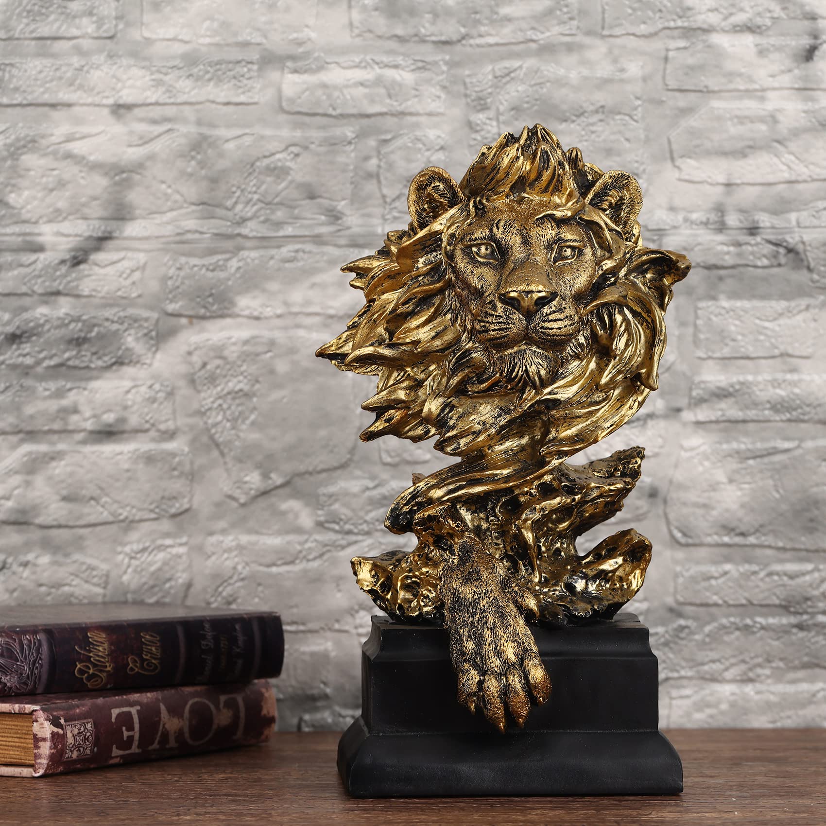 XINGYAN Statue di leone in resina dignificata Il re degli animali decorazione per casa, ufficio, studio, libreria, miglior regalo di scultura per uomo con dominanza (dorato)
