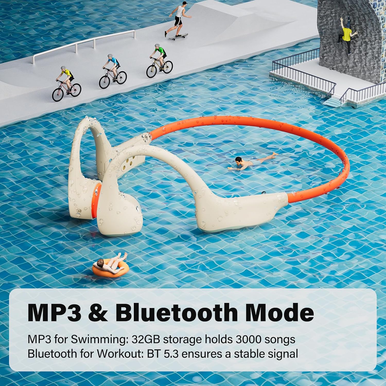 snowpanda Bone Conduction Headphones, Wireless Open-Ear Bluetooth 5.3, 32GB MP3 Player, 8 Hours Battery, IP68 Waterproof – for Running, Workouts