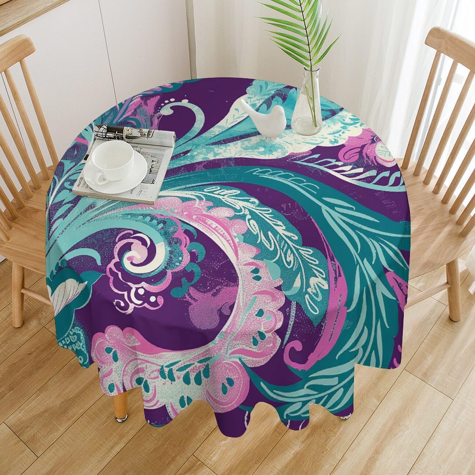 Nappe de table ronde imperméable pour fête sur terrasse et banquet