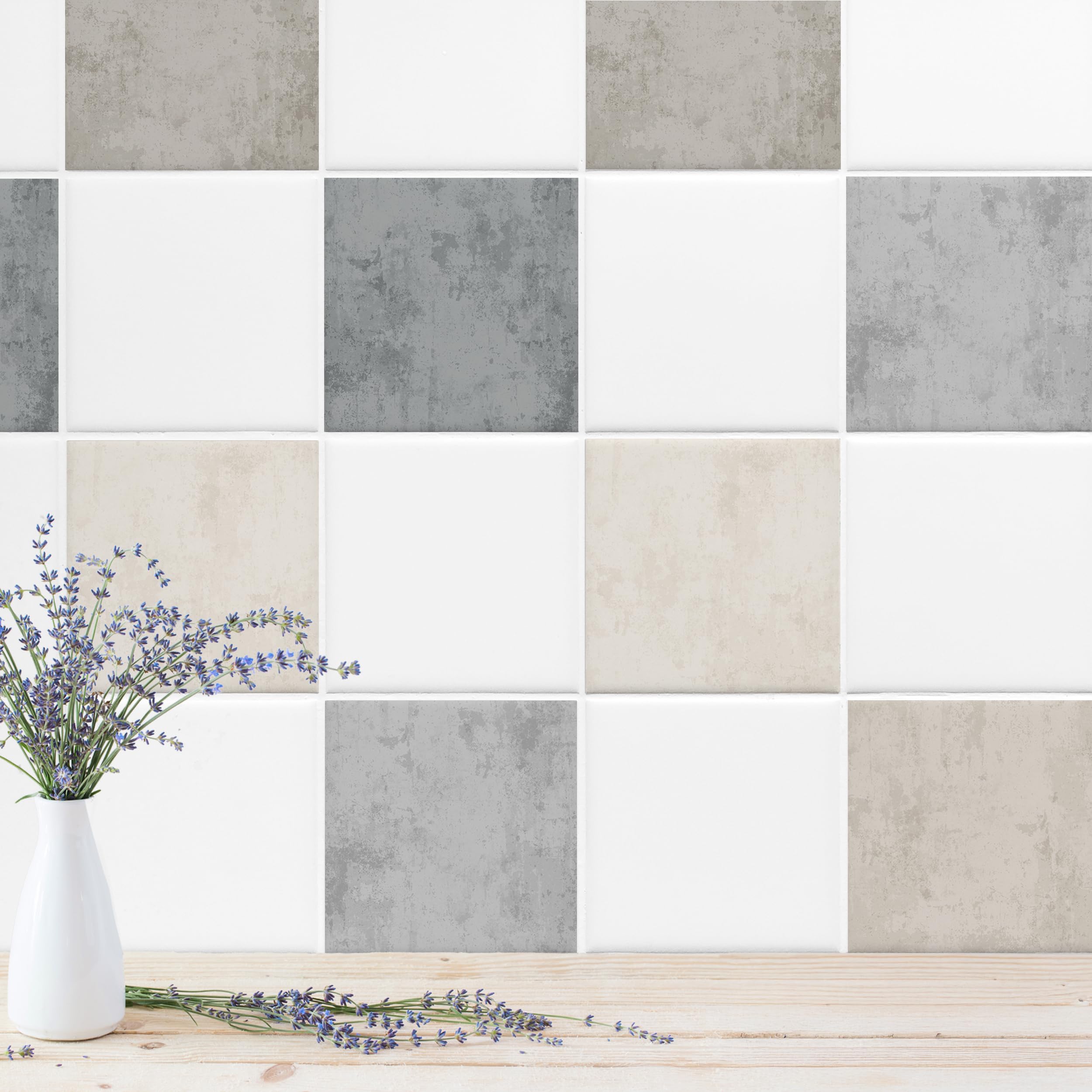 GRAZDesign Selbstklebende Fliesenaufkleber Betonoptik Grau Beige - Moderne Wanddekoration PVC Wasserdicht - 20x25cm / 30 Stück