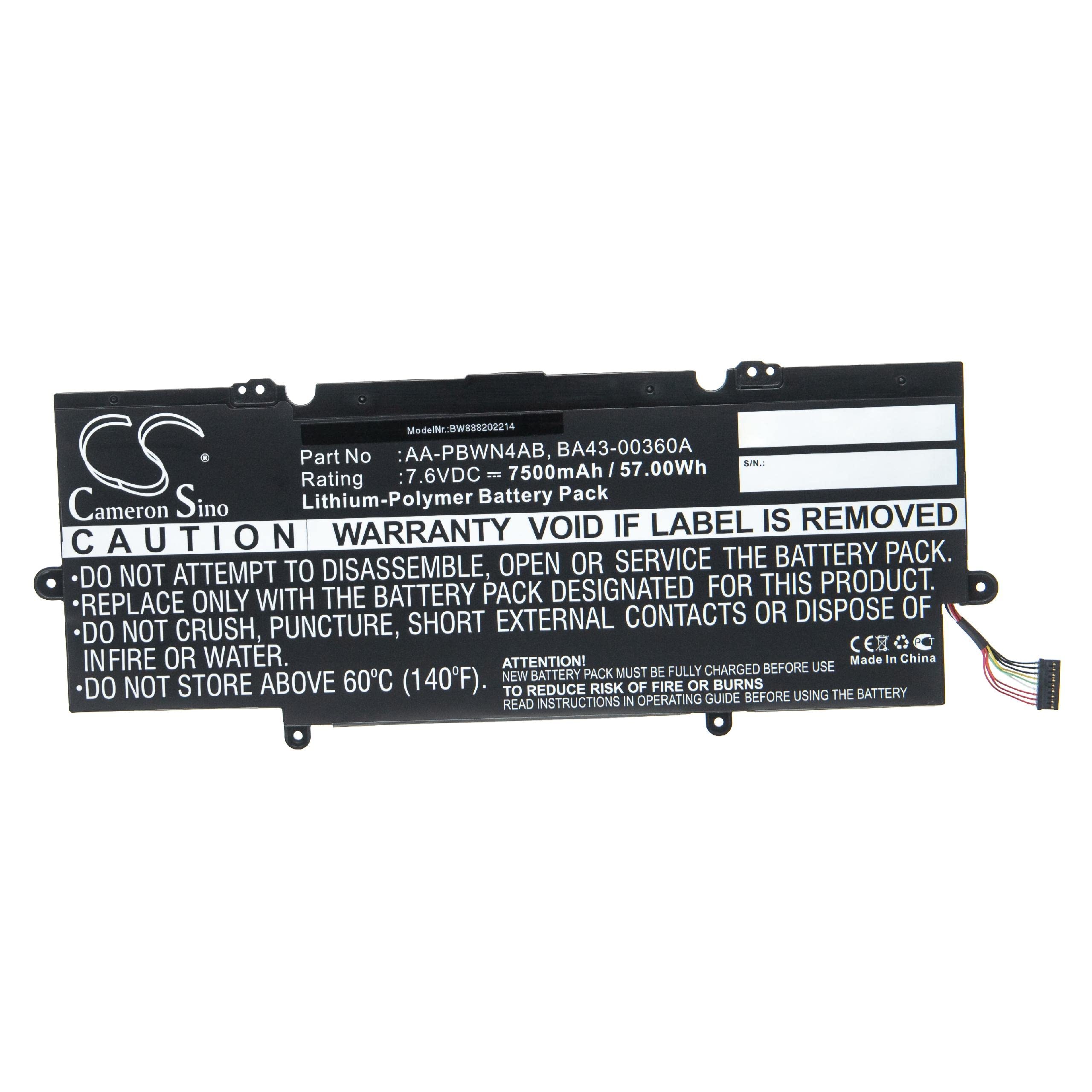 vhbw batteria compatibile con Samsung NP730U3E-S04DE, NP730U3E-A01, NP530U4E-X05CN, NP530U4E-X04CN notebook (7500mAh, 7,6V, Li-Poly)