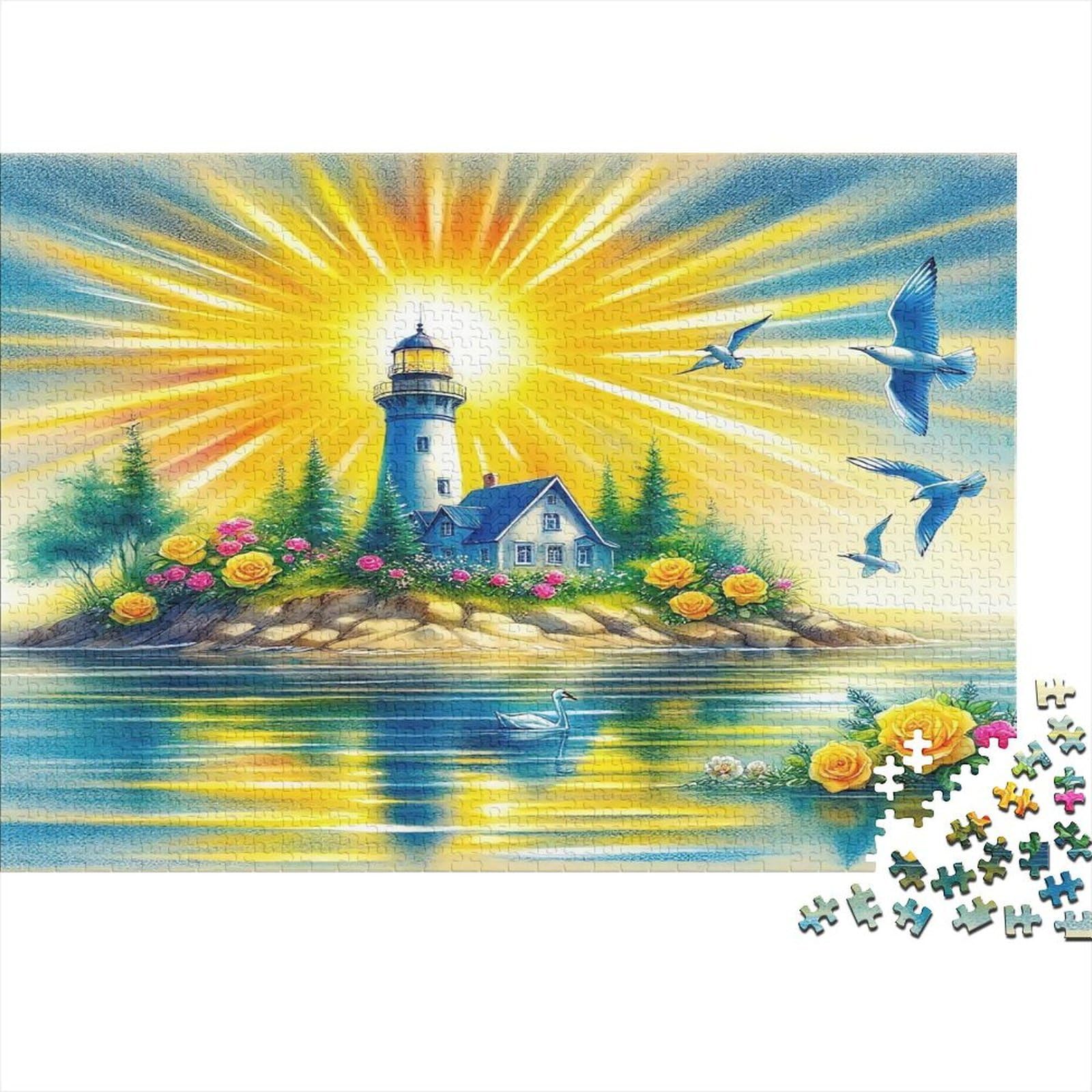 Lighthouse Under Moonlit Sky Jigsaw Puzzles Puzzles for Adults Kids. 1000 Piece Impossible Challenge Toy Educational Game Home Decoration for Adults& Kids Age 14 Years Up 38x26cm/1000pcs โ image 1
