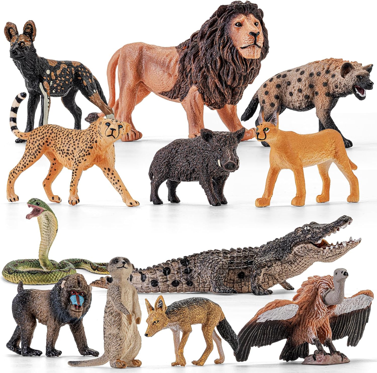 12PCS Large Safari African Wild Animal-Predator Toys for Kids 3 4 5+, Solid Plastic Zoo Animals Figurines for Boy Girl, Include Lion,Crocodile,Cheetah, Birthday Gifts Cake Topper Party Favor
