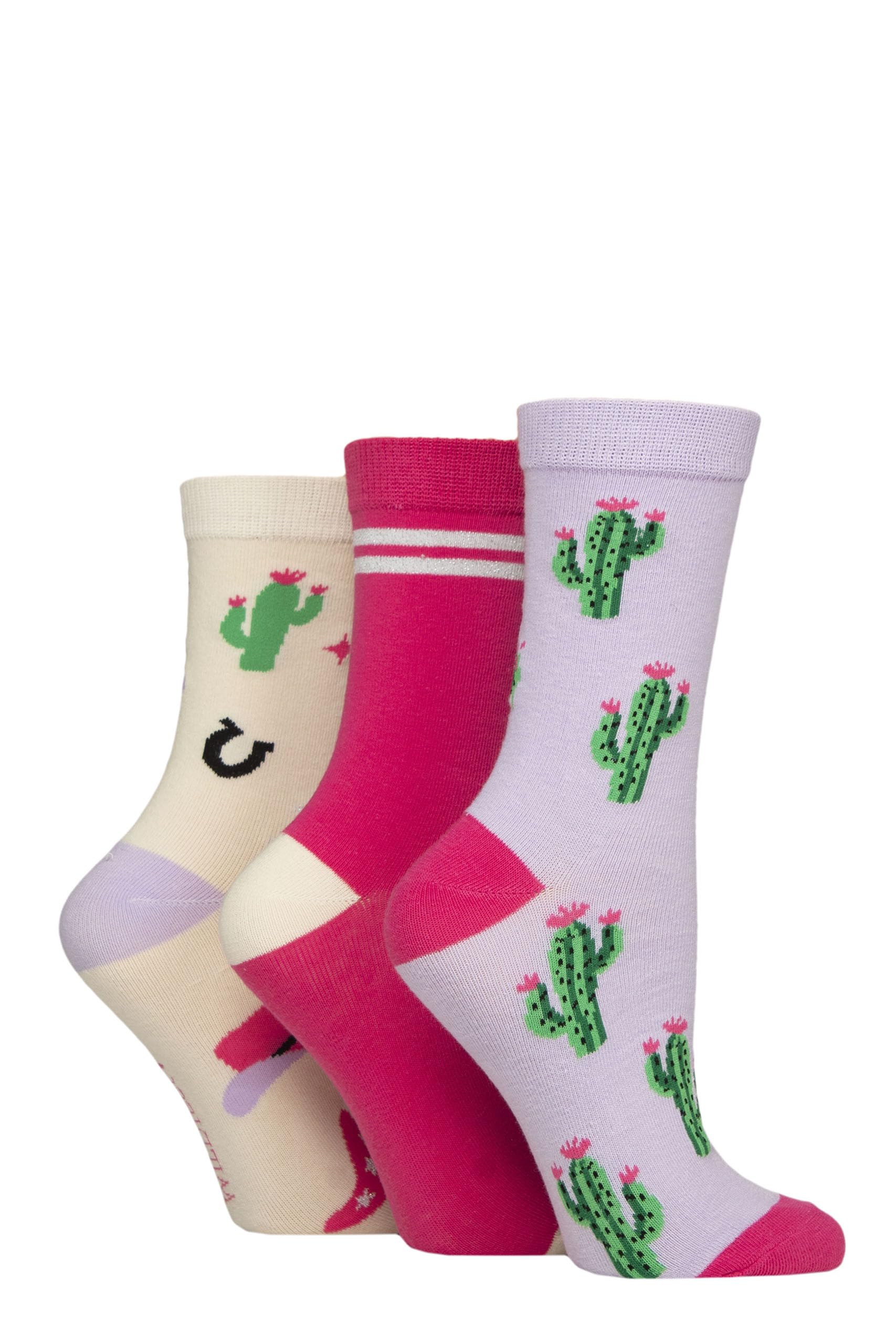 Sockshop Women's Disco Cowgirl Wildfeet Cotton Novelty Patterned Socks Pack Of 3 (Uk, Numeric, 4, 8, Regular, Regular, )