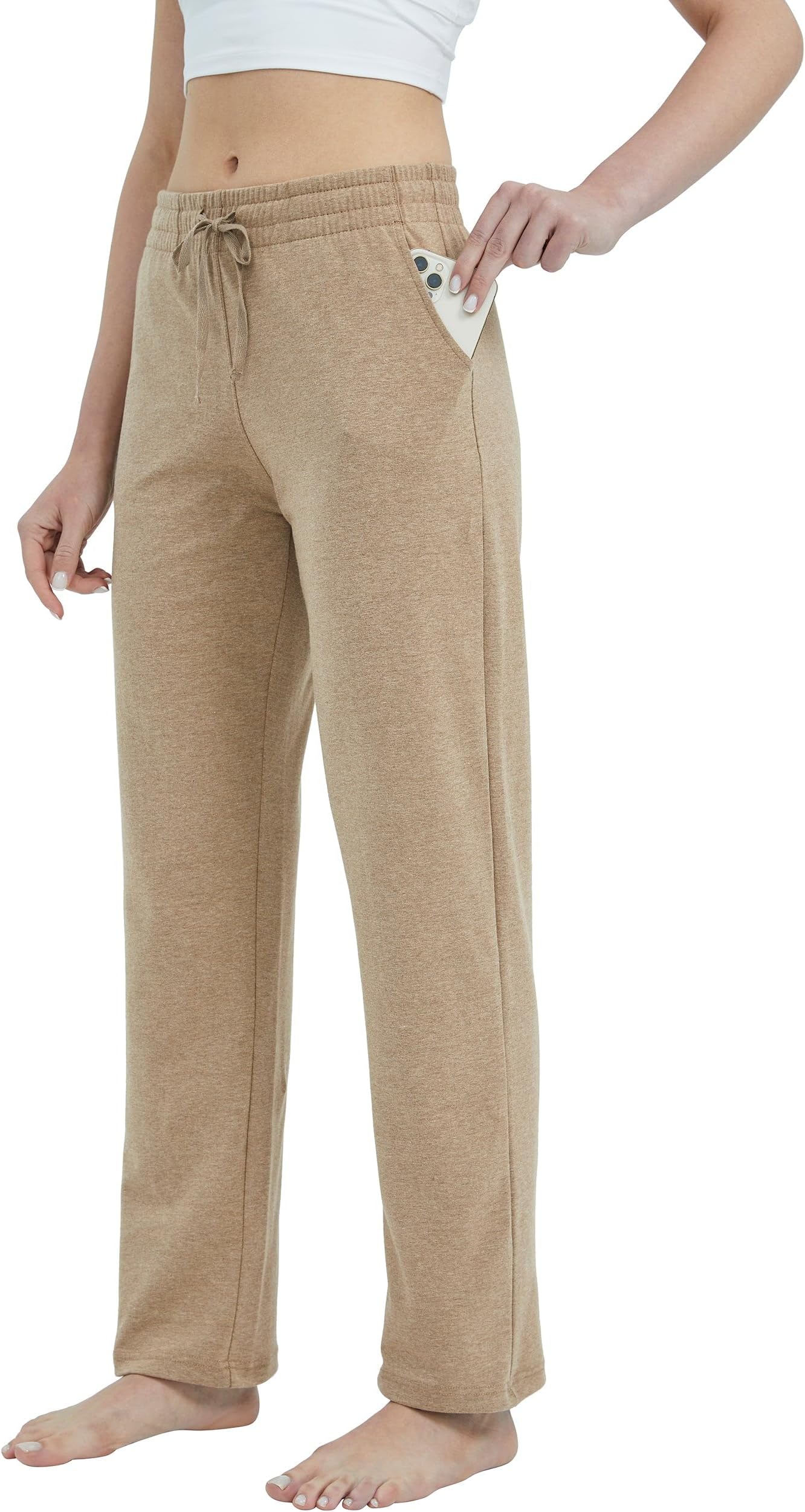 Willit Women's Cotton Sweatpants Yoga Lounge Open Bottom Sports Pants Straight Leg Casual Pants with Pockets