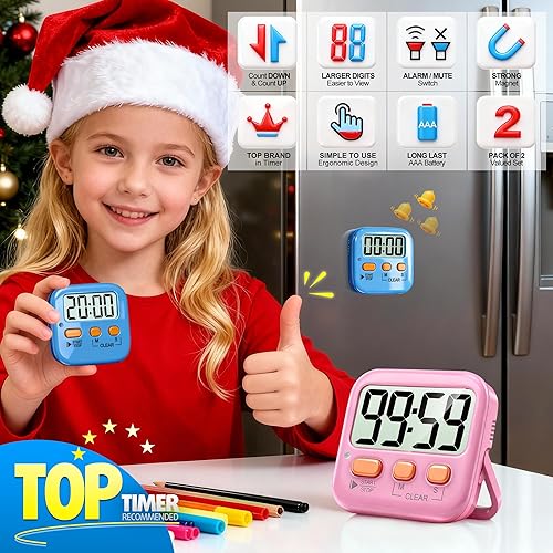 Miniatura 88 de Antonki Paquete de 2 temporizadores digitales para niños, temporizadores de cocina magnéticos de cuenta regresiva para cocinar, huevos, aula, Nuevo
