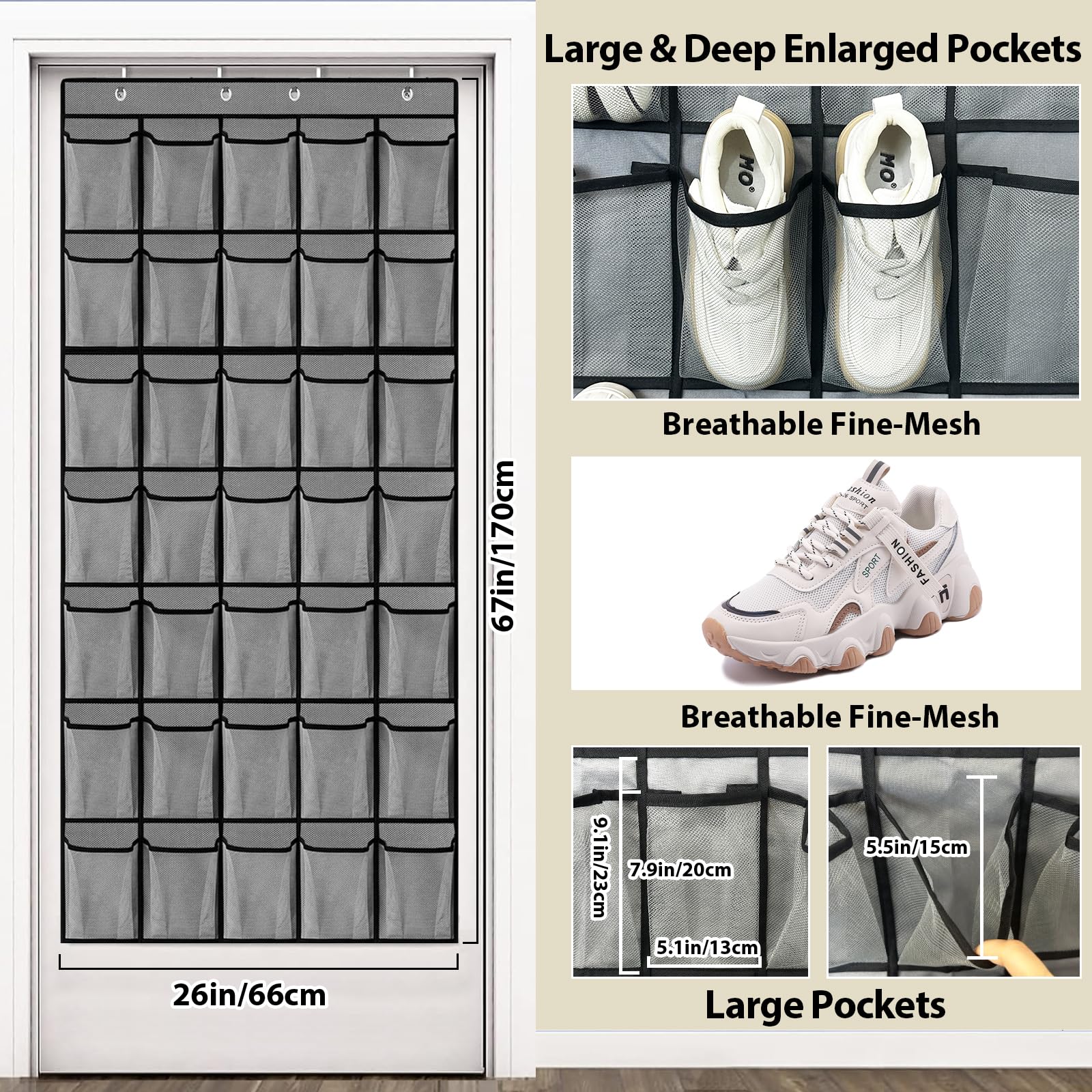 VERONLY 35 Large Pockets Over the Door Shoe Organizer - Image 2