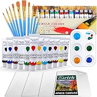 ESRICH Acrylic Paint Set for Beginners: 12 Colors 12ml, 10 Brushes, Palette & 4 Canvases - Ideal Art Kit for Kids, Students & Artists