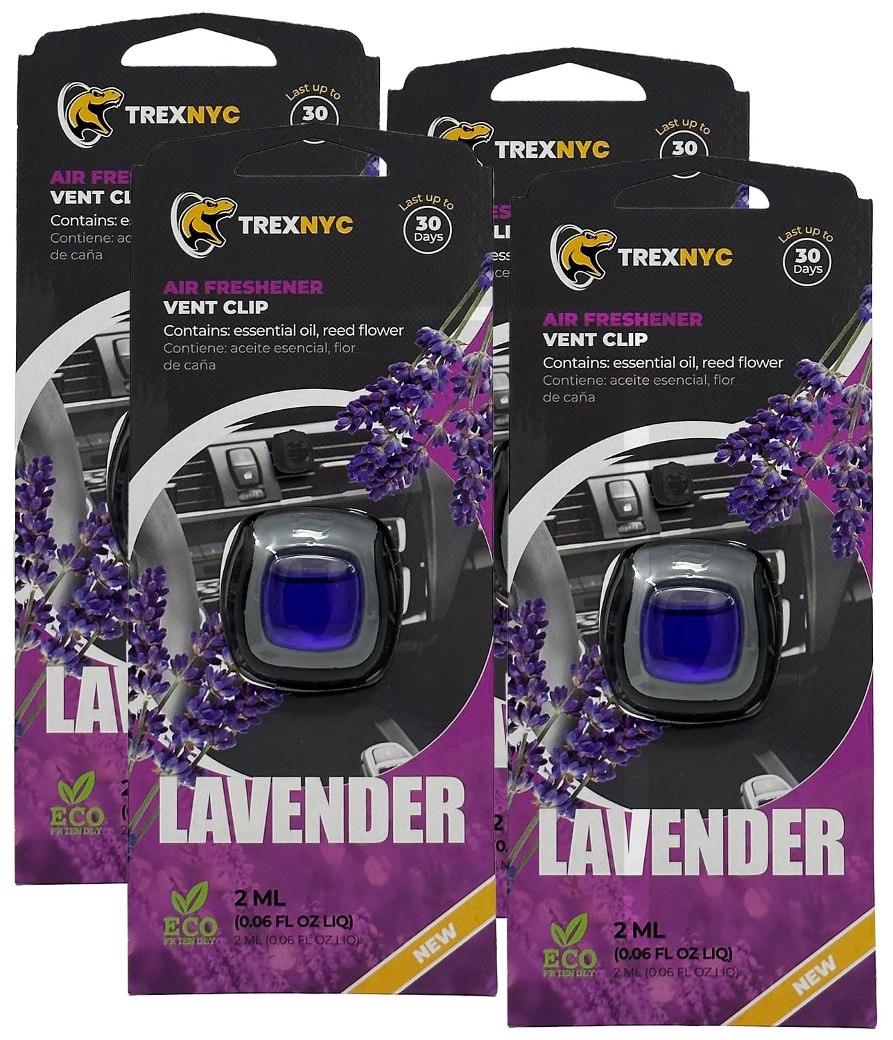 Car Air Fresheners Vent Clips, Essential Car Odor Eliminator, Perfect Scented Car Accessories, For Long Lasting Fragrance up to 30 days, 0.07 FL.OZ (Lavender, 4 Packs)