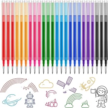 24Pcs 0.7mm Colorful Erasable Gel Ink Pen Refills Compatible with Frixion Friction, Replaceable Medium Fine Point Clicker Refill Stationery