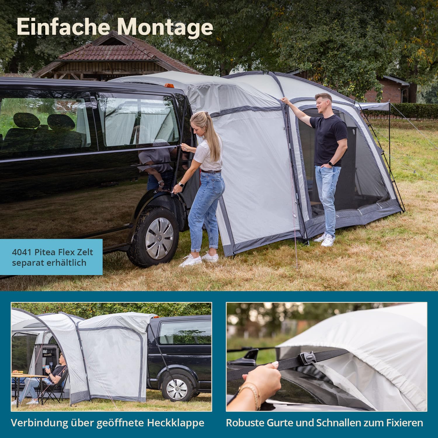 Skandika Pitea 4 Flex Protect Śluza samochodowa do namiotu kopułowego Van/SUV | namiot samochodowy z drzwiami przesuwnymi, przedsionek samochodowy minivan, słup wody 5000 mm, UPF 50+ | przedsionek