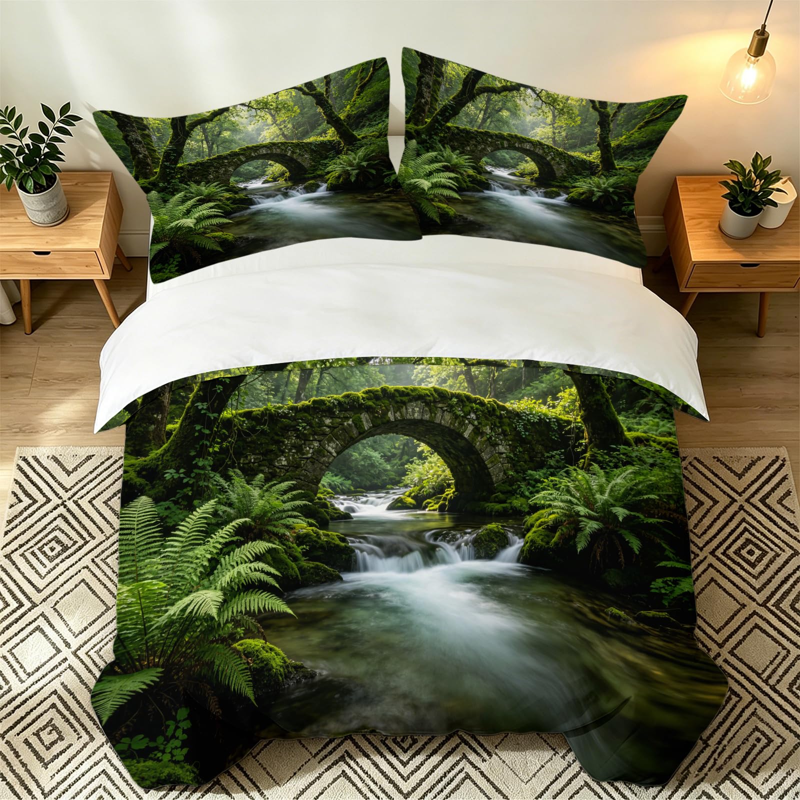 Parure de lit ponts forestiers 200x200 pour une chambre nature zen