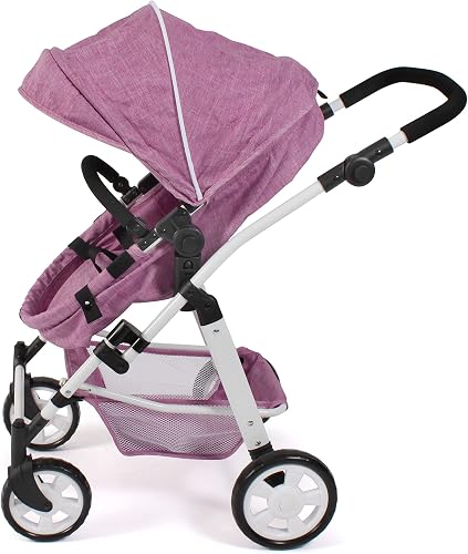 Bayer Chic 2000 - Nele Doll's Pram, 2-in-1 Combination Doll Pram for Children from 3 to 8 Years, Doll Pram with Convertible Baby Carrycot for Dolls up to 50 cm Size, Jeans Pink - 4