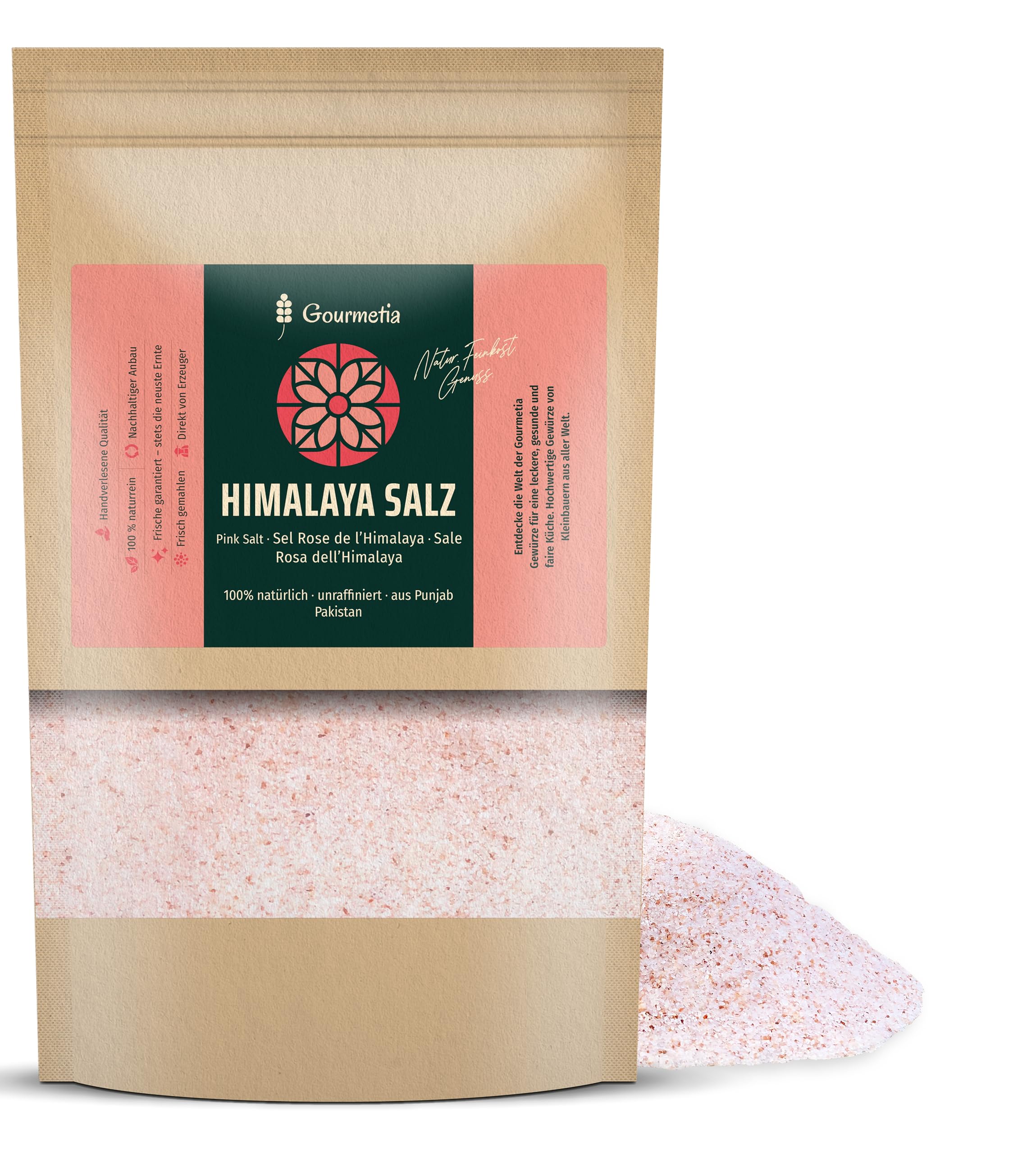 Gourmetia Himalaya Salz fein 900g, Rosa Kristallsalz aus Punjab Pakistan, Steinsalz
