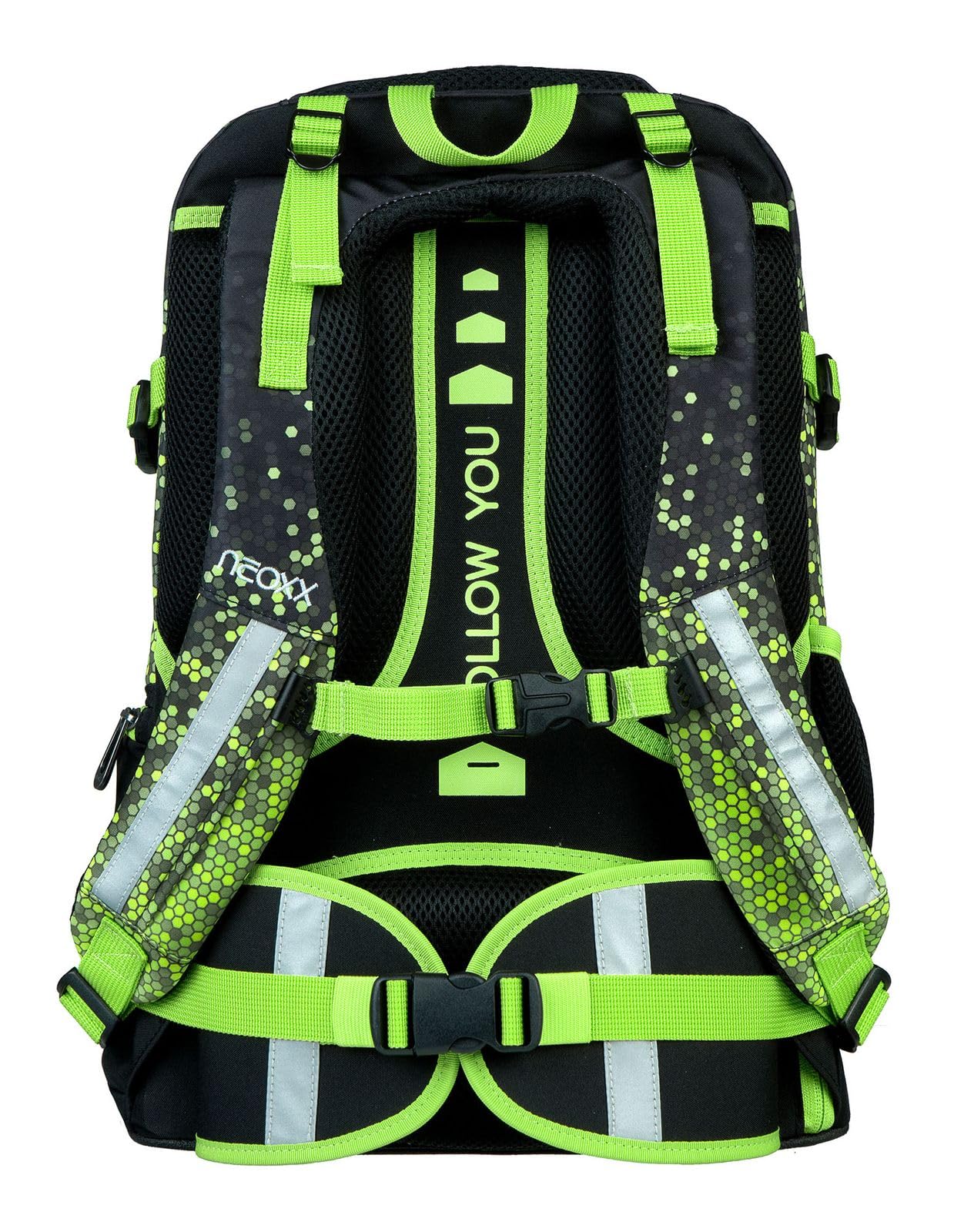 neoxx Schulrucksack ACTIVE Pro - aus recycelten PET-Flaschen - Rucksack für die Schule mit 3 Fächern + Geheimfach – höhenverstellbare und gepolsterte Träger – Volumen ca. 26 Liter