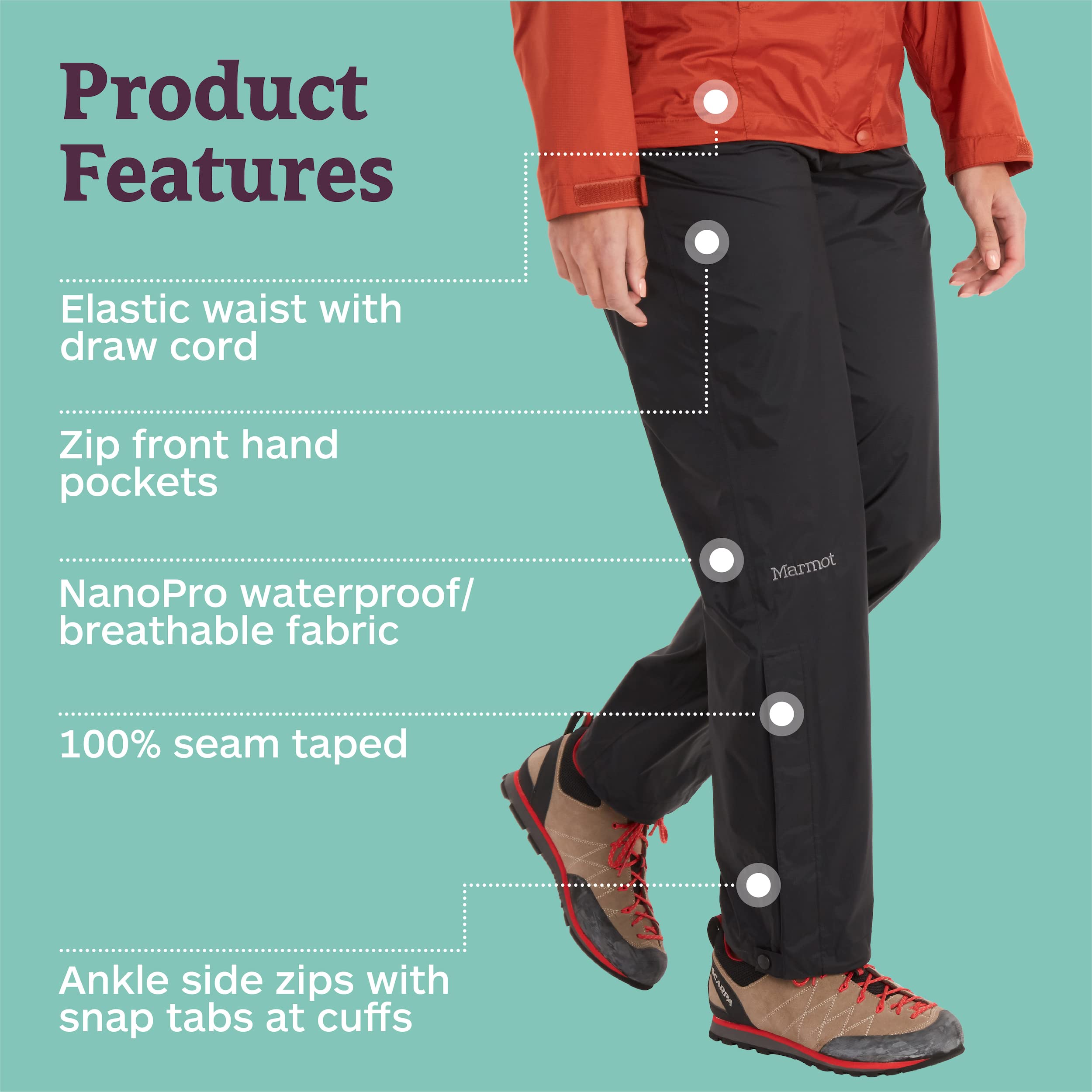 Marmot Wm's Precip Eco Pant Short - Pantalon de Pluie Hardshell, imperméable, Coupe-Vent, Respirant - Femme