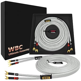 WORLDS BEST CABLES 25 Foot Ultimate - 10 AWG - Ultra-Pure OFC - Premium Audiophile HiFi Speaker Cable Pair with Eminence Spade Plugs & Silver Tweed Jacket