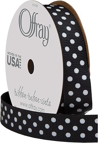 Miniatura 2 de Offray 467992 - Cinta de grogrén de 5/8 pulgadas de ancho, lunares blancos y negros, 3 yardas