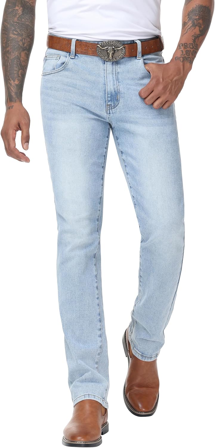 Men's Stretch Regular Fit Straight-Leg Jeans - Cowboy Cotton Fashion Comfort Flex Waist Denim Pants - Image 2