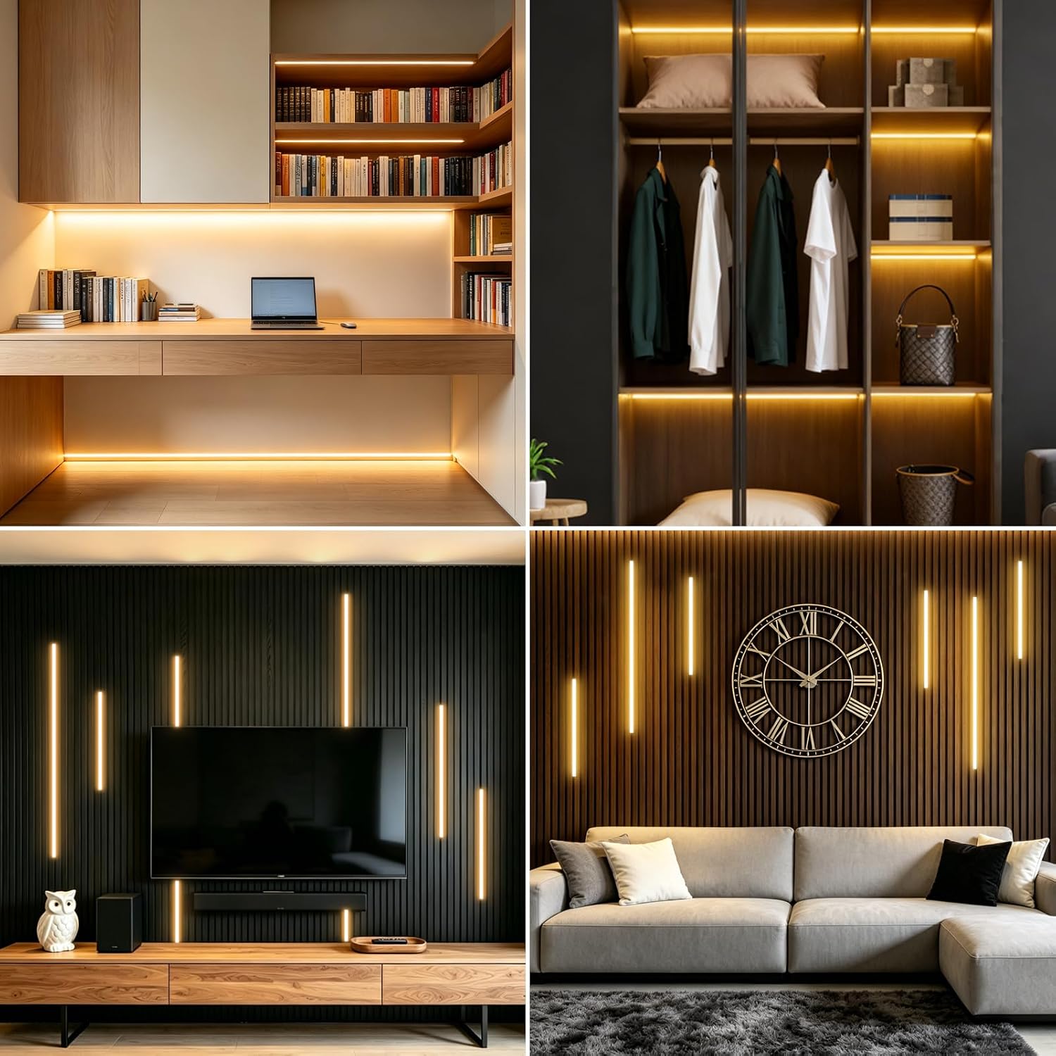 6-in-1 Under Cabinet Lighting Touch Dimmer Black COB Strip Light 3.3Ft