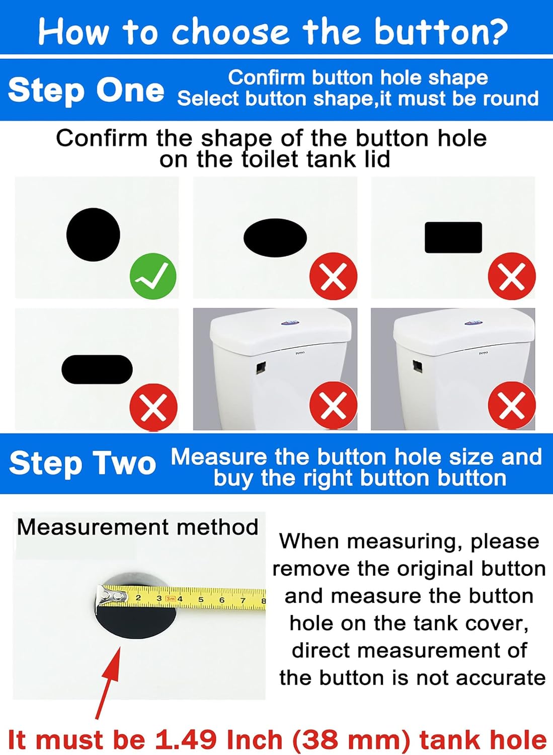 Toilet Push Button 38mm Thread Diameter Dual Push Flushing Button Adjustable Toilet Water Tank Button : Tools & Home Improvement