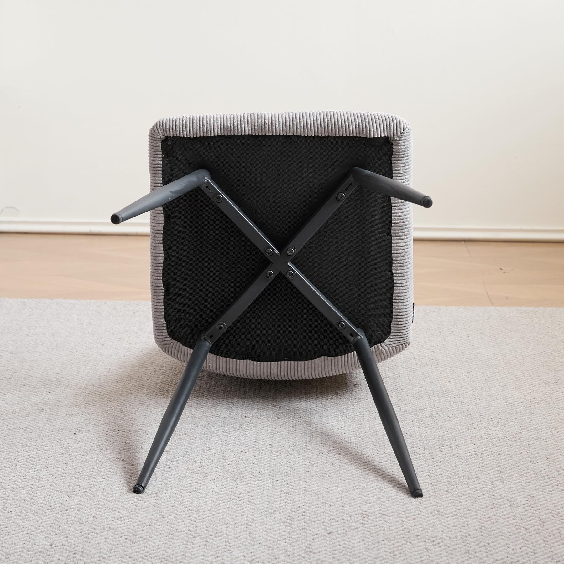 Essgruppe 5-Teilig, 100cm Runder Esstisch und 4 Esszimmerstühle (Cord), Tisch und 4 Stühle für Küche, Wohnzimmer, Balkon, Restaurant, Büro (Helle Holzfarbe+Grau (Cord))