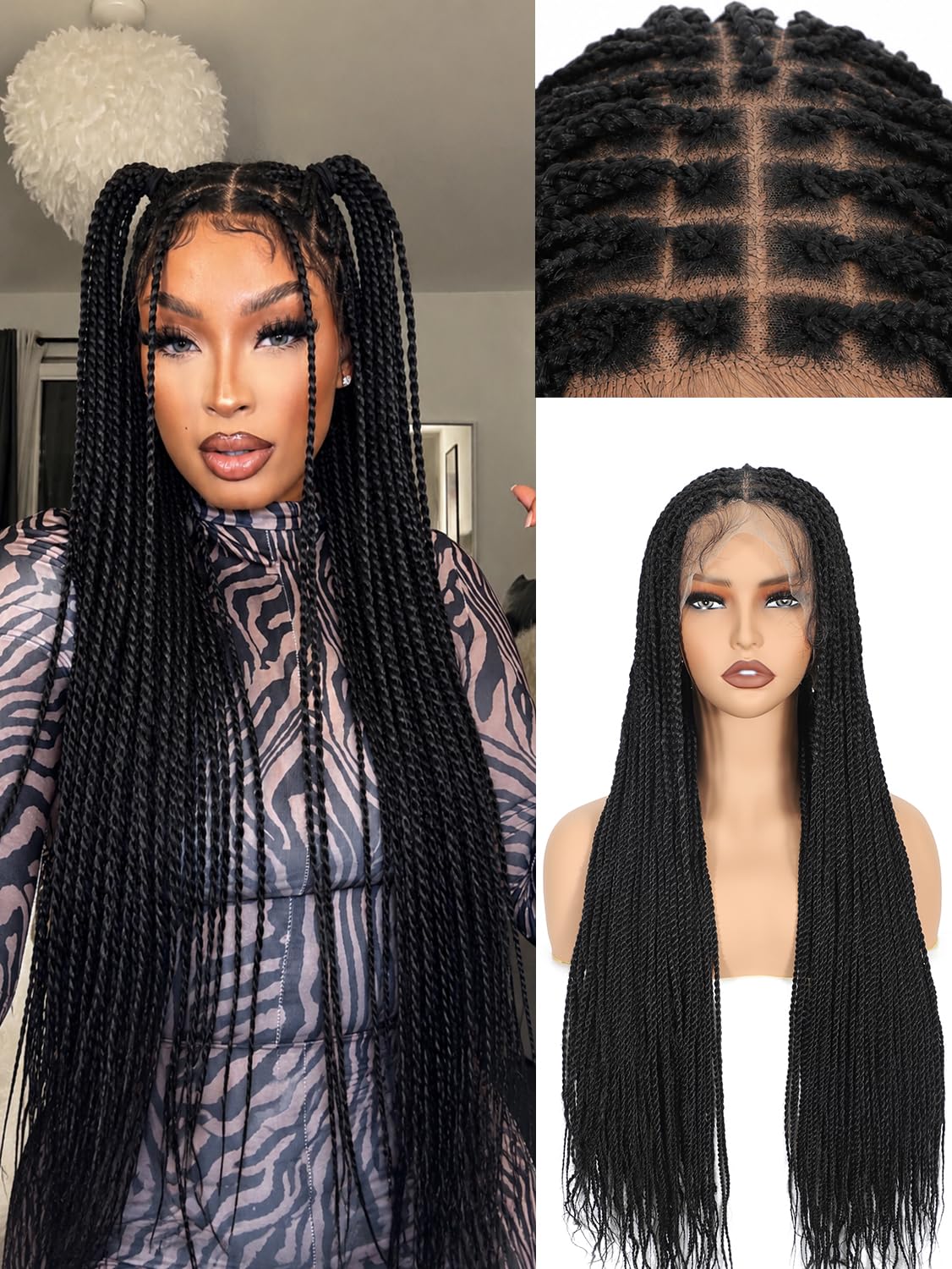 Photo 1 of Hairovia Braided Wig - Knotless Box Braid with HD Lace Front (Black)